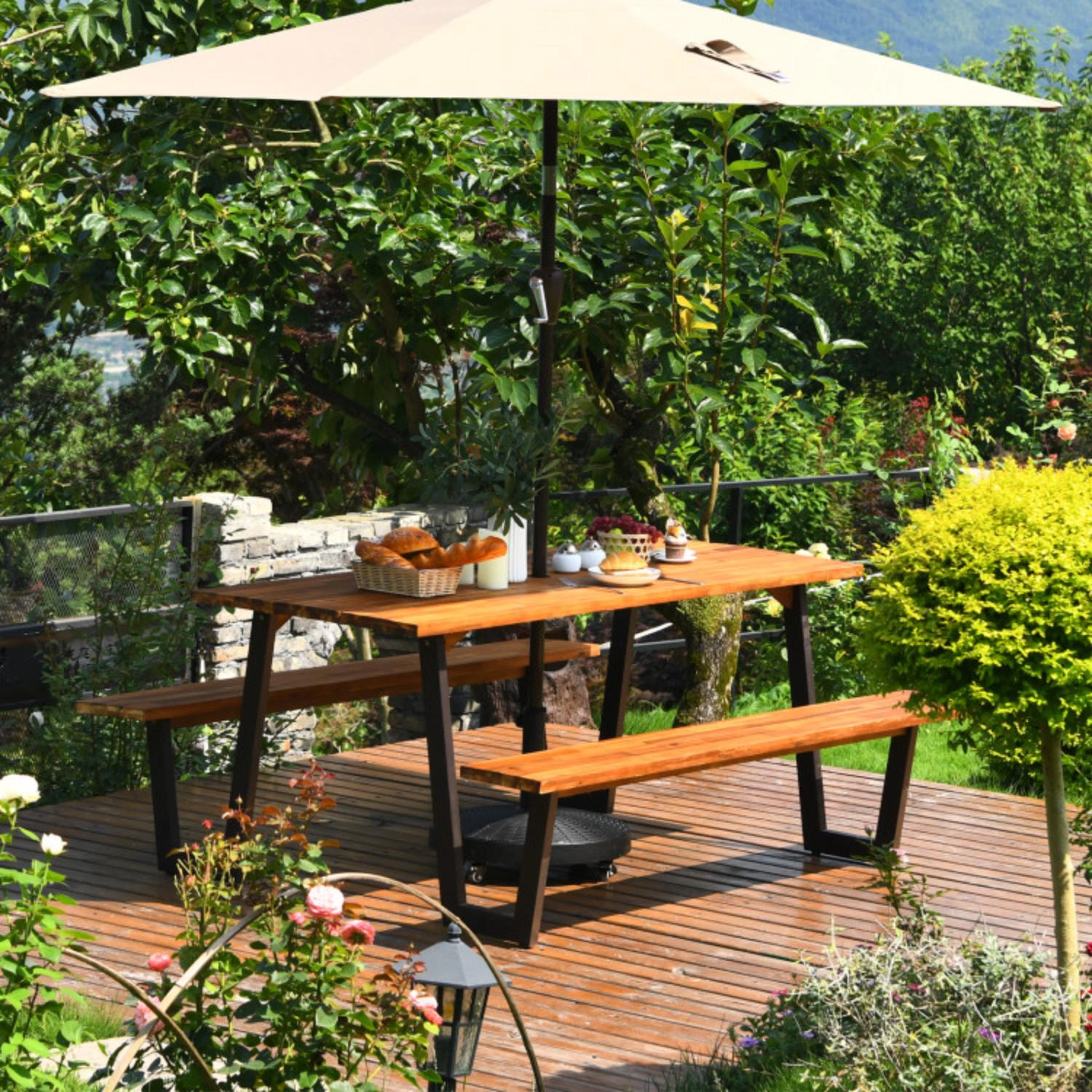 Hivvago Patented 70 Inch Dining Table Set With Seats And Umbrella Hole