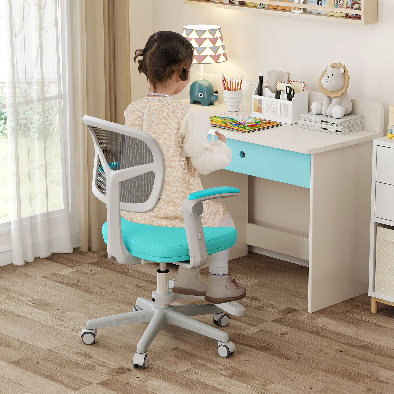 SUGIFT Adjustable Height Armrests and Height-Adjustable Footrest Kids Study Chair