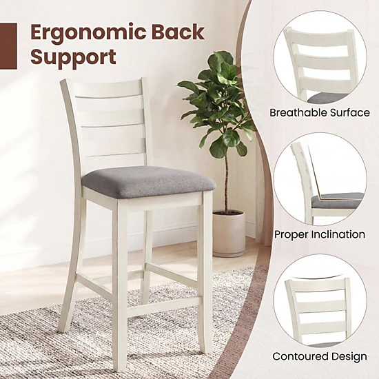 SUGIFT Beige Linen Fabric Seat and Rubber Wood Legs 4 Piece Counter Height Chair Set