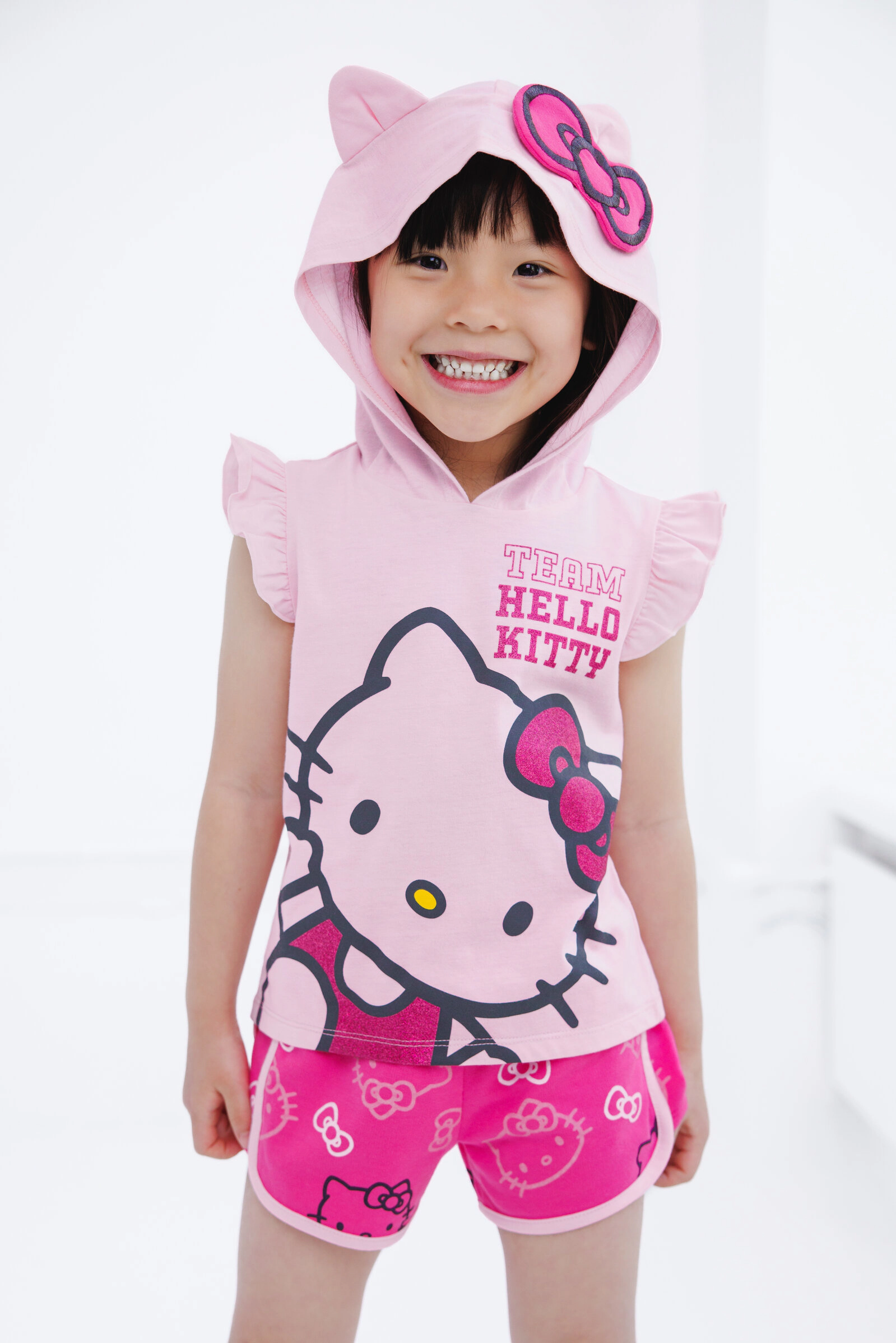 Hello Kitty Girls' Cosplay 2-Piece Hooded Top and Shorts Set