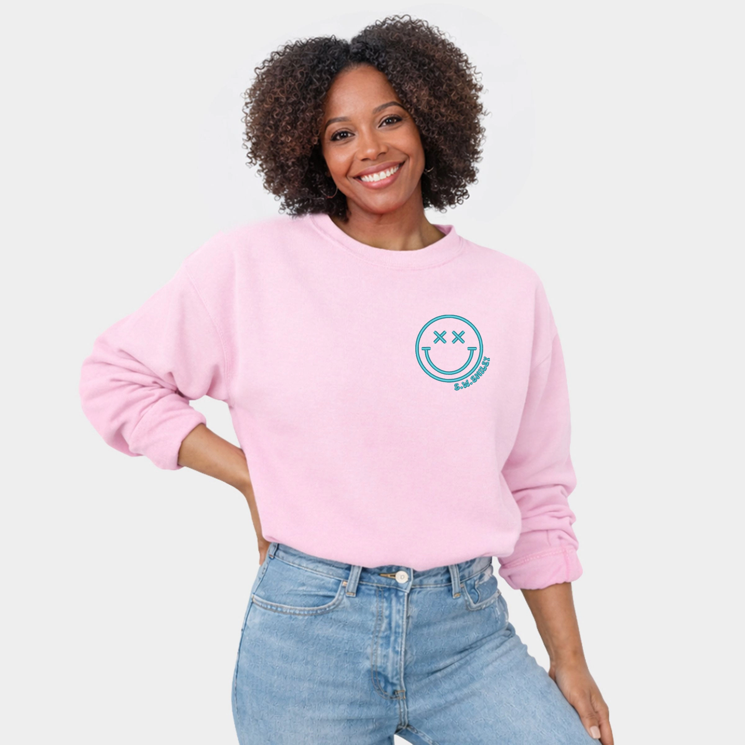 Simply Sage Market - S.W.Smiley Embroidered Simple Wink Bold  Women's Graphic Sweatshirt