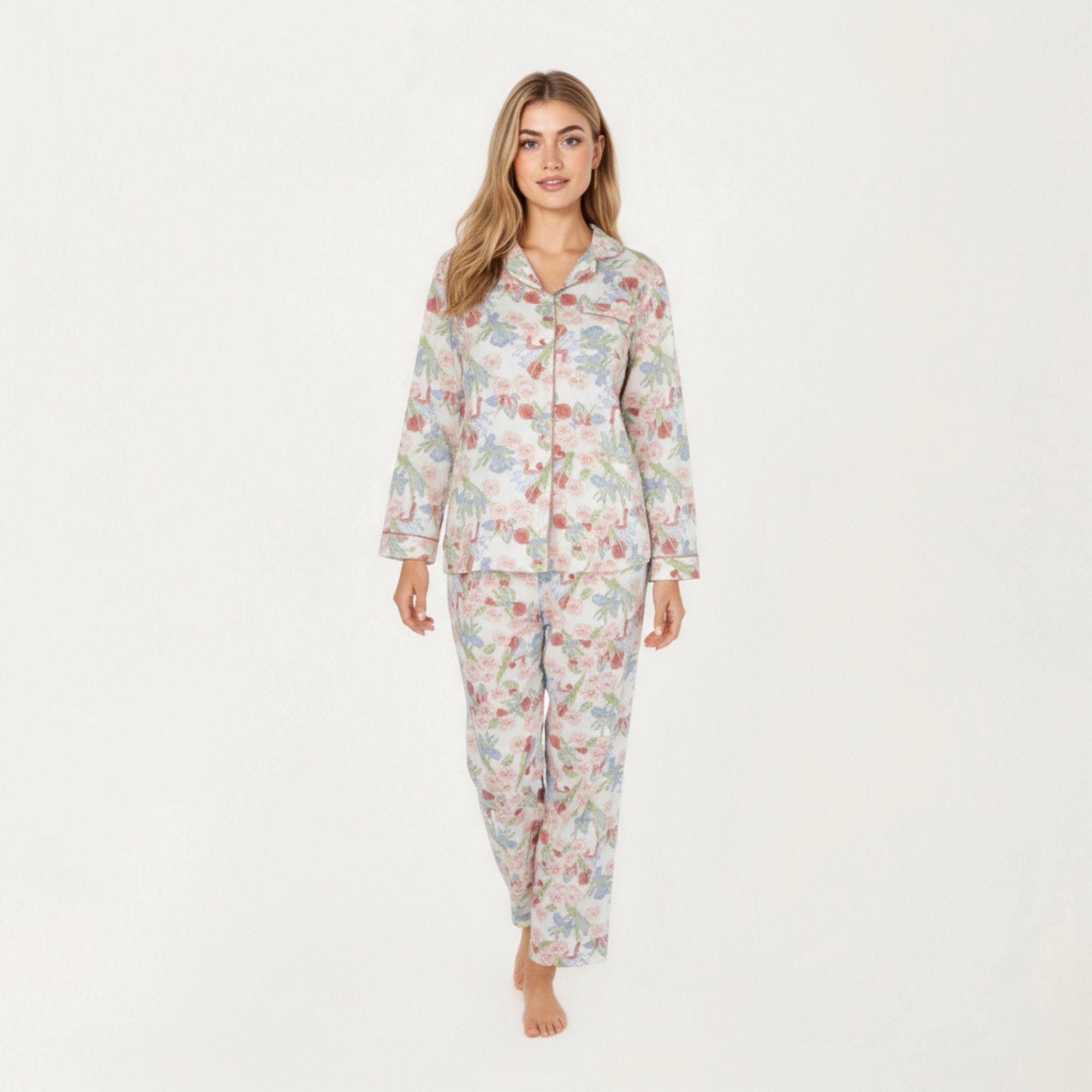 Anna-Kaci Women's 2-Piece Floral Print Button Up Long Sleeve Pajama Top and Matching Pants