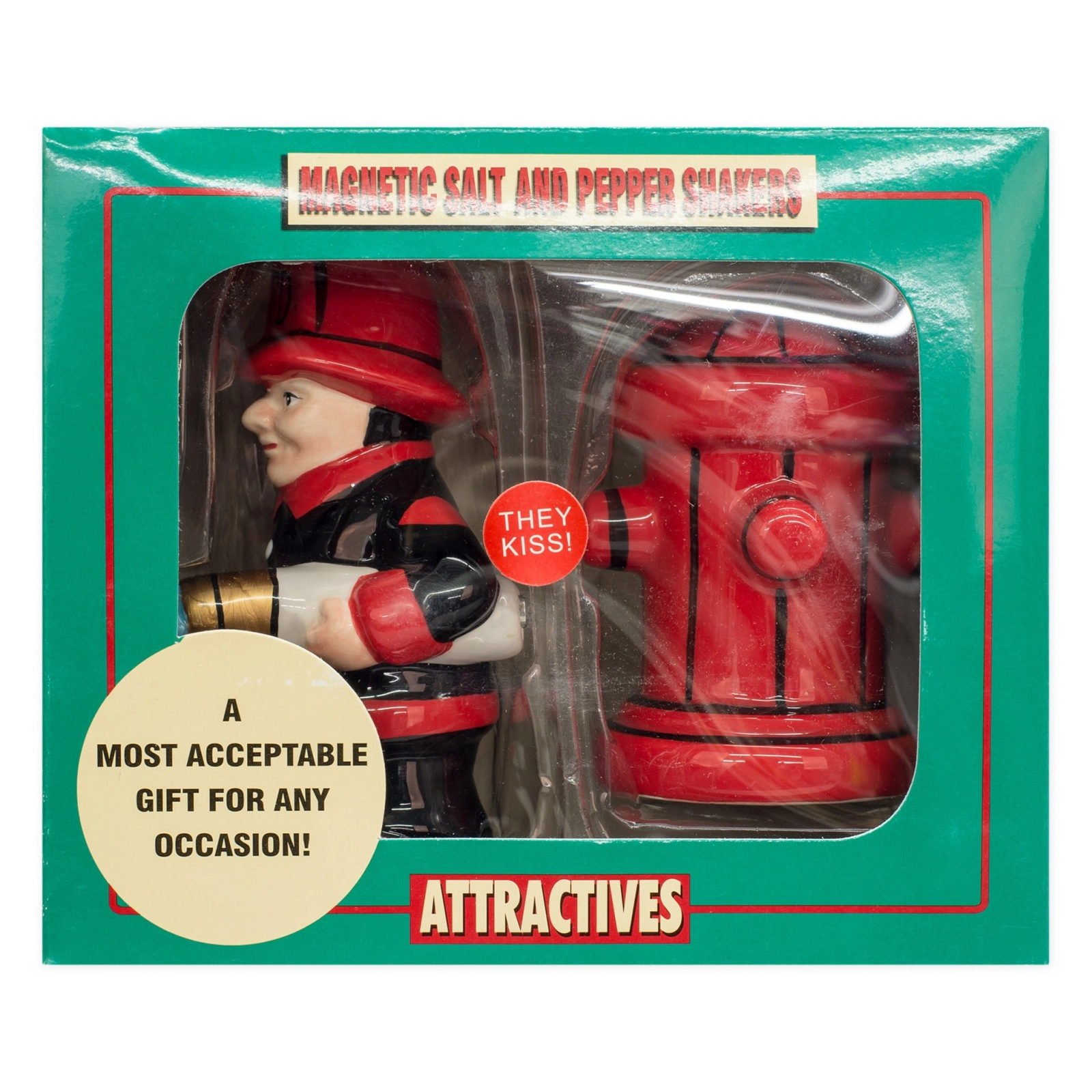 Pacific Giftware Fireman with Hose and Hydrant 4 Inch Ceramic Magnetic Salt and Pepper Shaker Set Novelty Gift