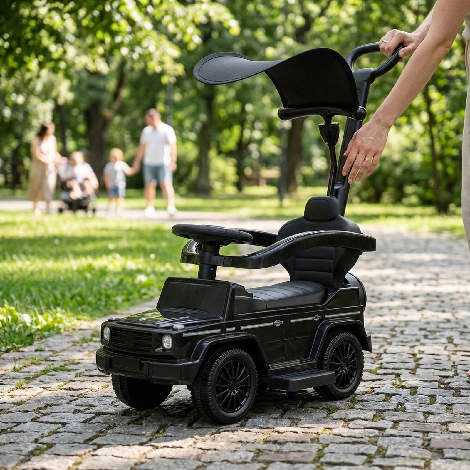 3-in-1 Toddler Push Car Adjustable Canopy Retractable Footrest Stroller Walker 18-36 Months 55-lb Capacity Black
