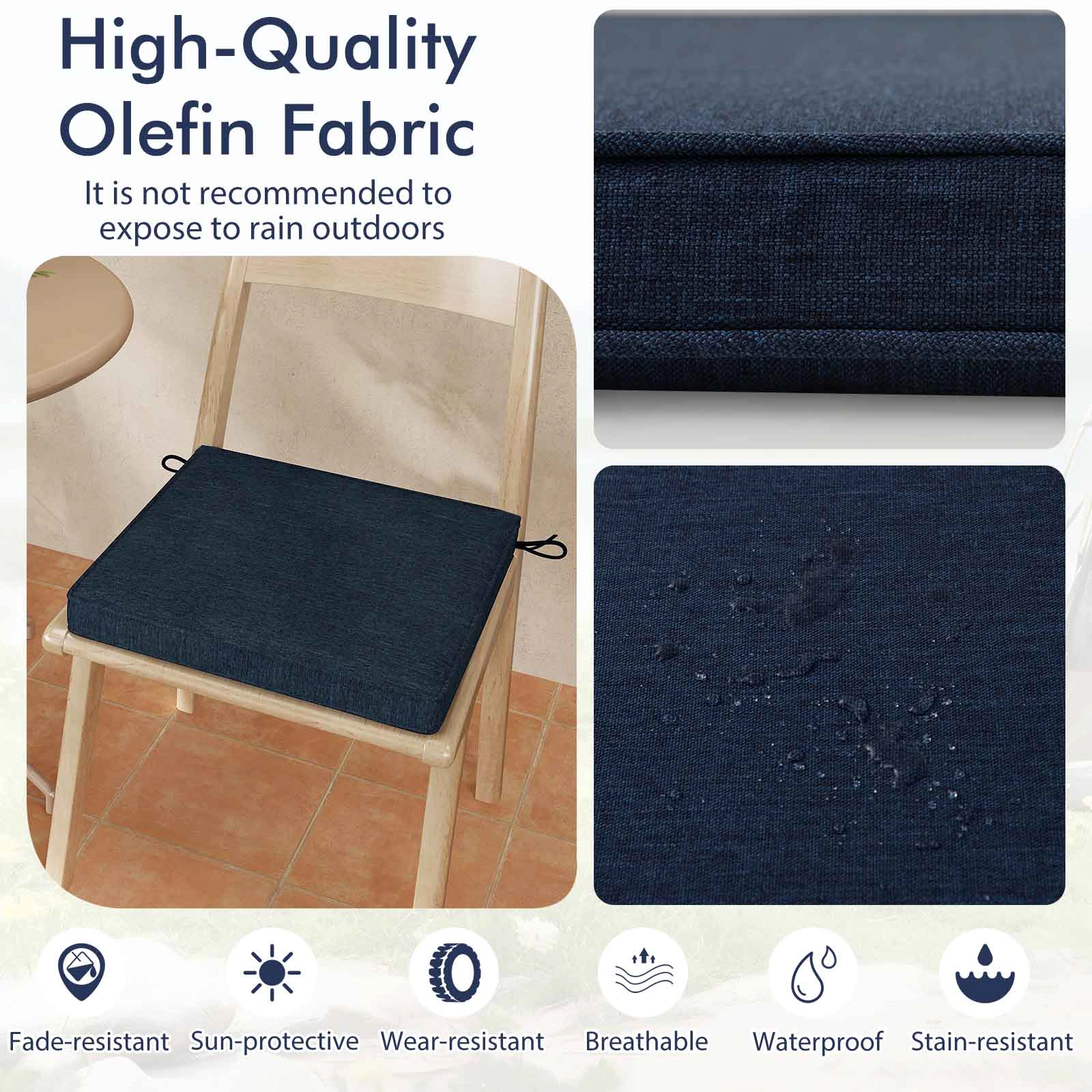 LJG Outdoor Chair Cushion Set of 2 Waterproof Fade-Resistant Olefin Seat Cushions