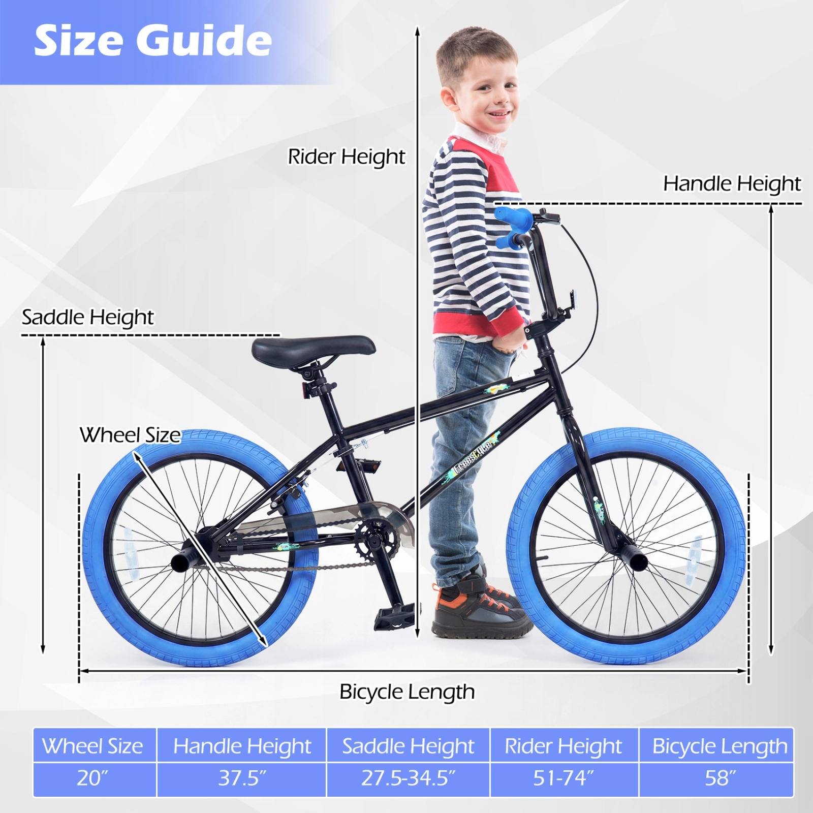 20-in Freestyle BMX Bike with 360-Degree Handlebar and 4 Pegs Rear U-Brake and Adjustable Seat Kids/Teens Ages 8+ Navy