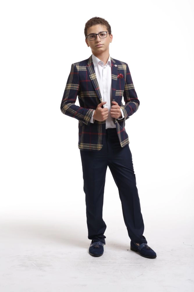 Elie Balleh Boys Slim Fit Classic Plaid Blazer