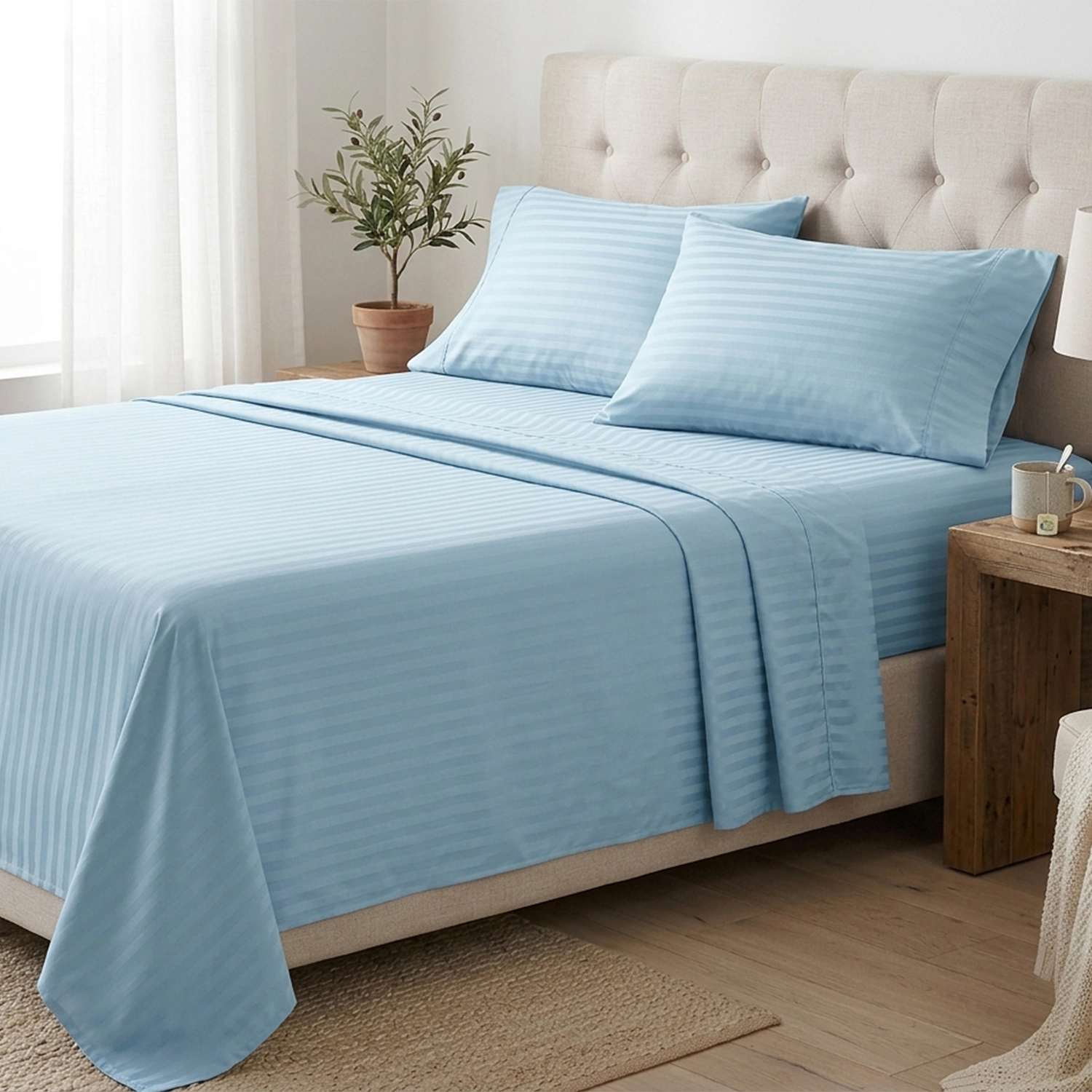 Plazatex 1800 Embossed  Stripe Premium All Season Bed Sheet Set Queen Plum