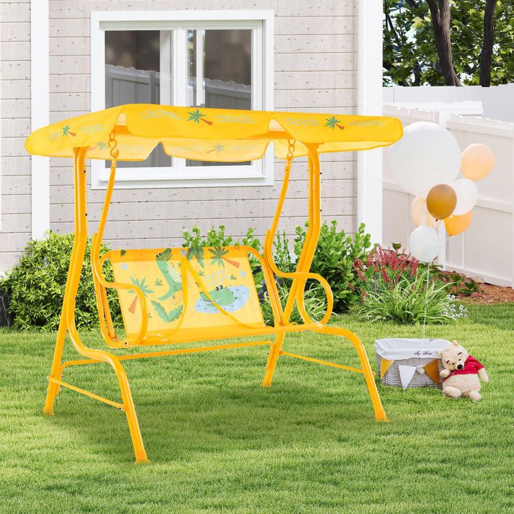 SUGIFT 2-Seater Kids Patio Swing with Metal Stand and Adjustable Canopy 180-lb Capacity Ages 3+ Yellow