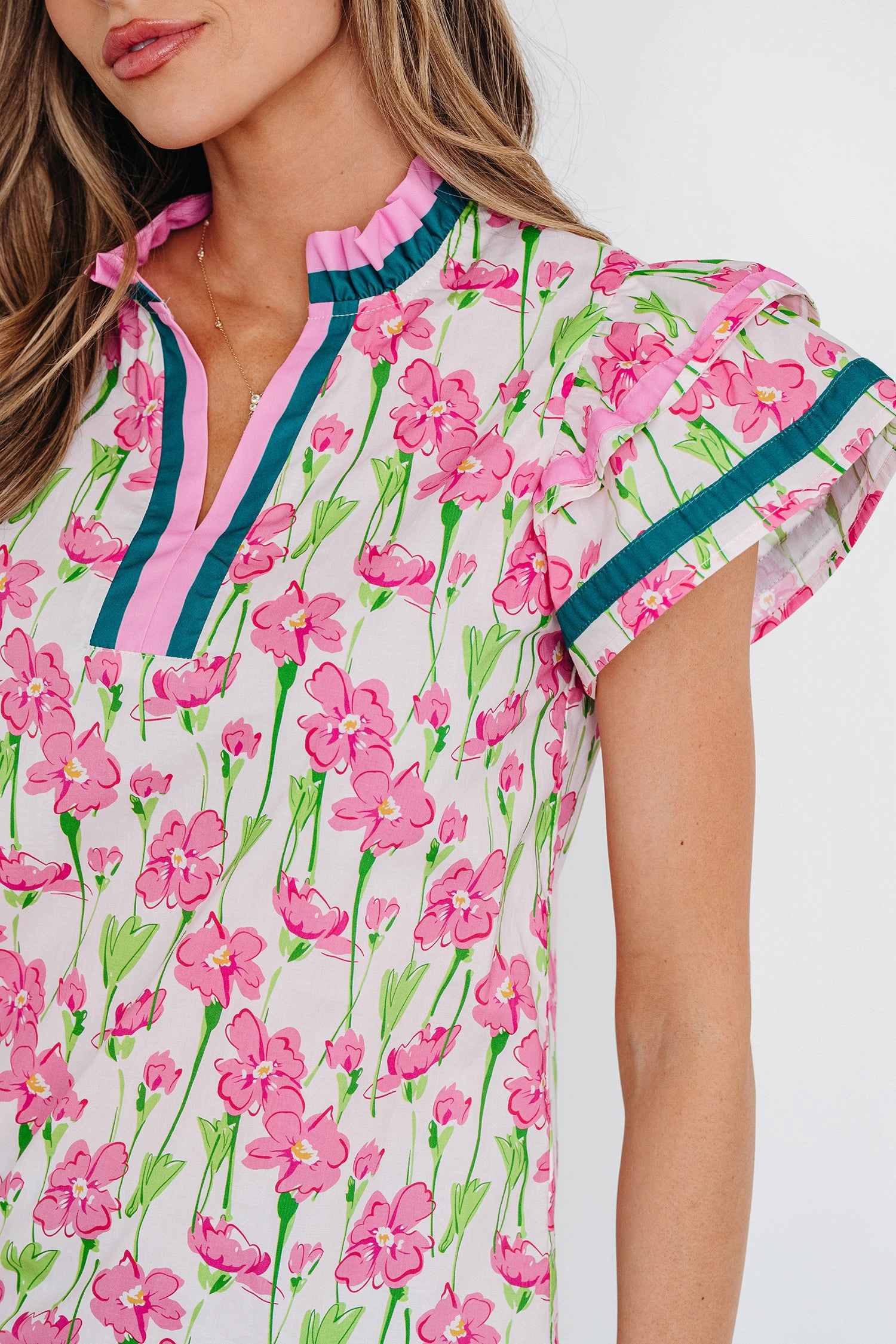 Threaded Pear Women's Elyse Ruffled Short Sleeve Blouse
