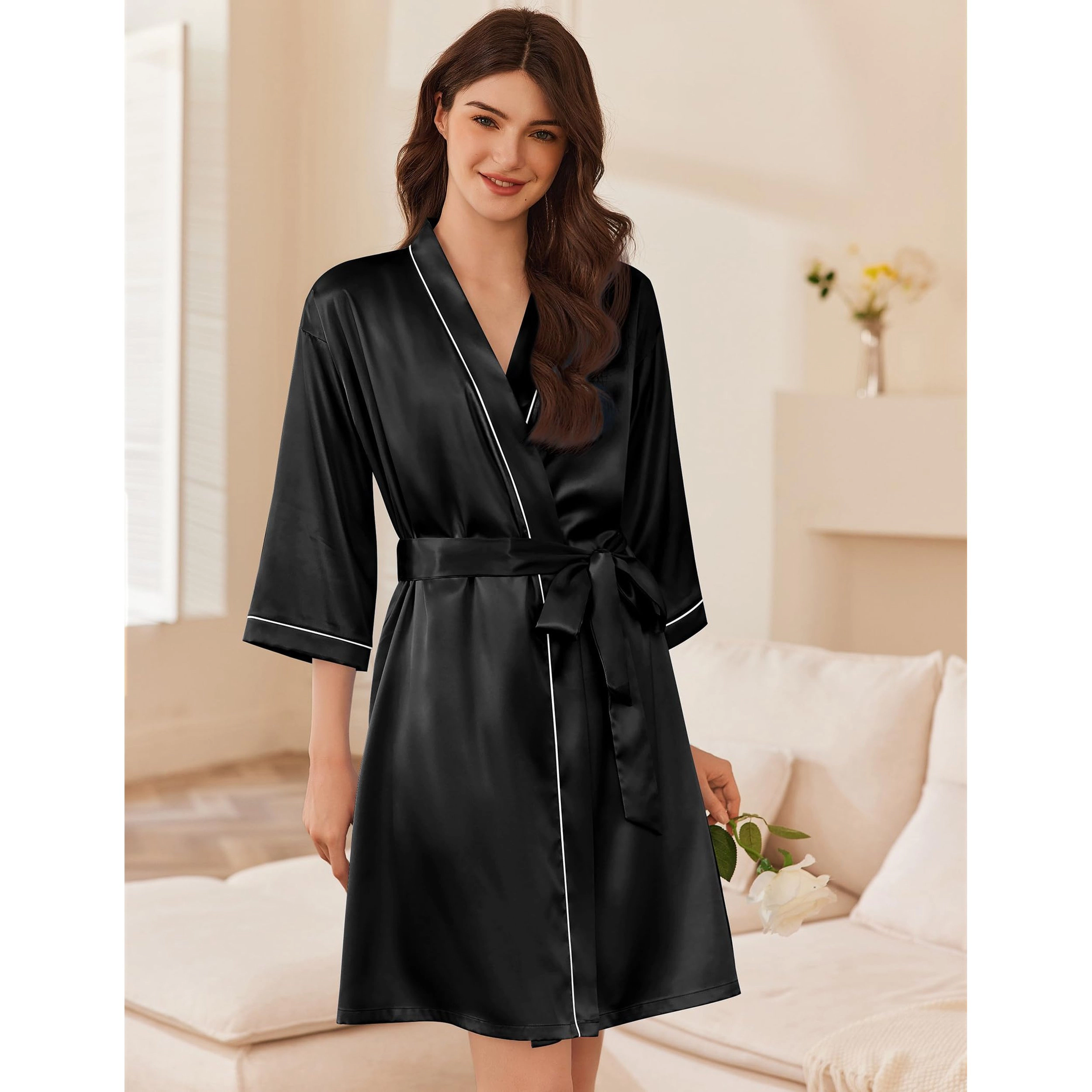 Ekouaer Women Satin Robe Two Piece Set Nightgown with Bridal Party Bathrobe Nightwear