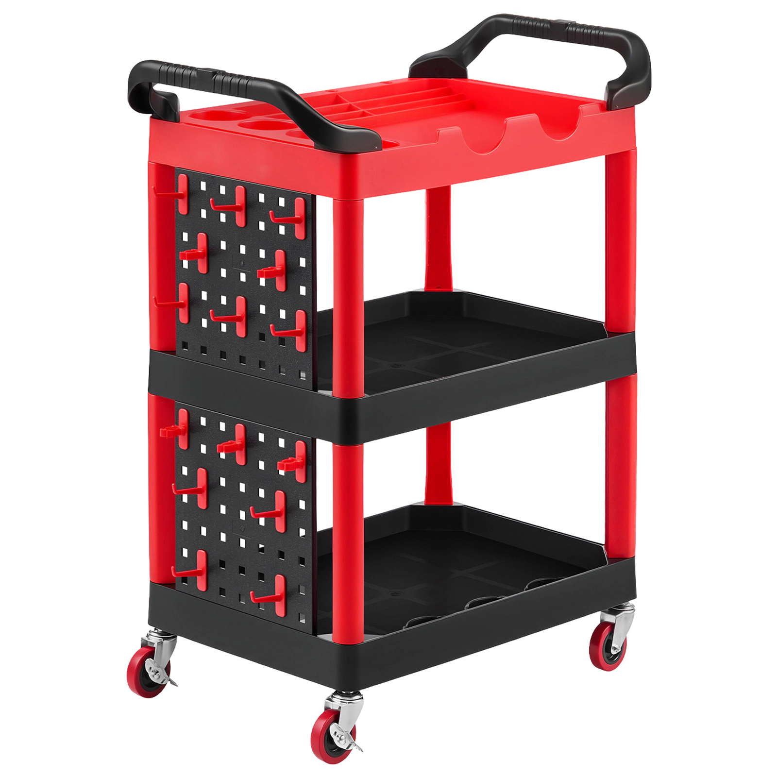 HONGGE 3-Tier Utility Cart with Pegboard & Tool Holders, 300 lbs Capacity, Rolling Cart for Garage & Detailing