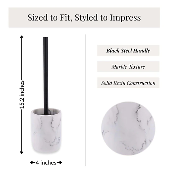 Evideco Marble-Effect Polyresin Toilet Brush Set, 2-Piece