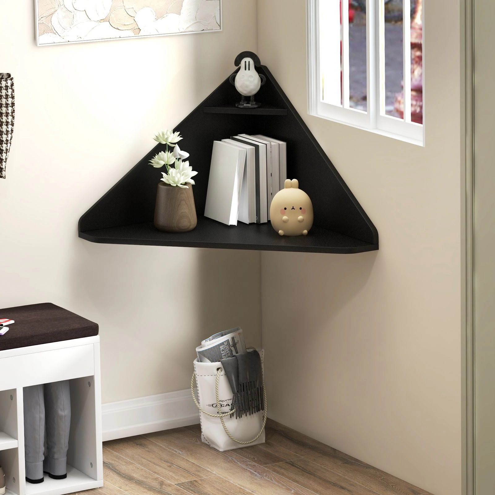 SlickBlue Floating Corner Computer Desk with Storage Shelf