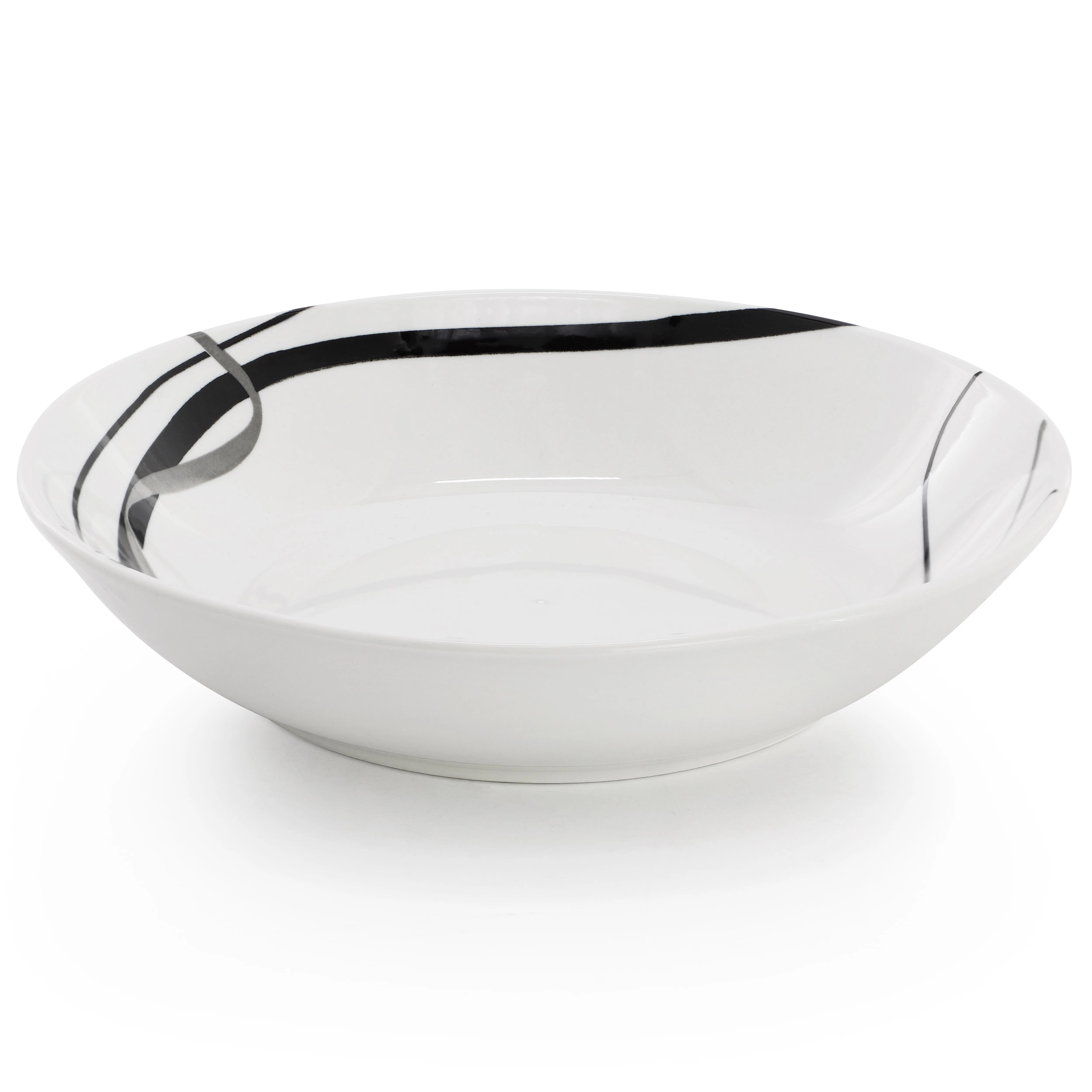 Elama Sarah 24 Piece Porcelain Black Ribbon Double Bowl Dinnerware Set, Service for 6 in White and Black