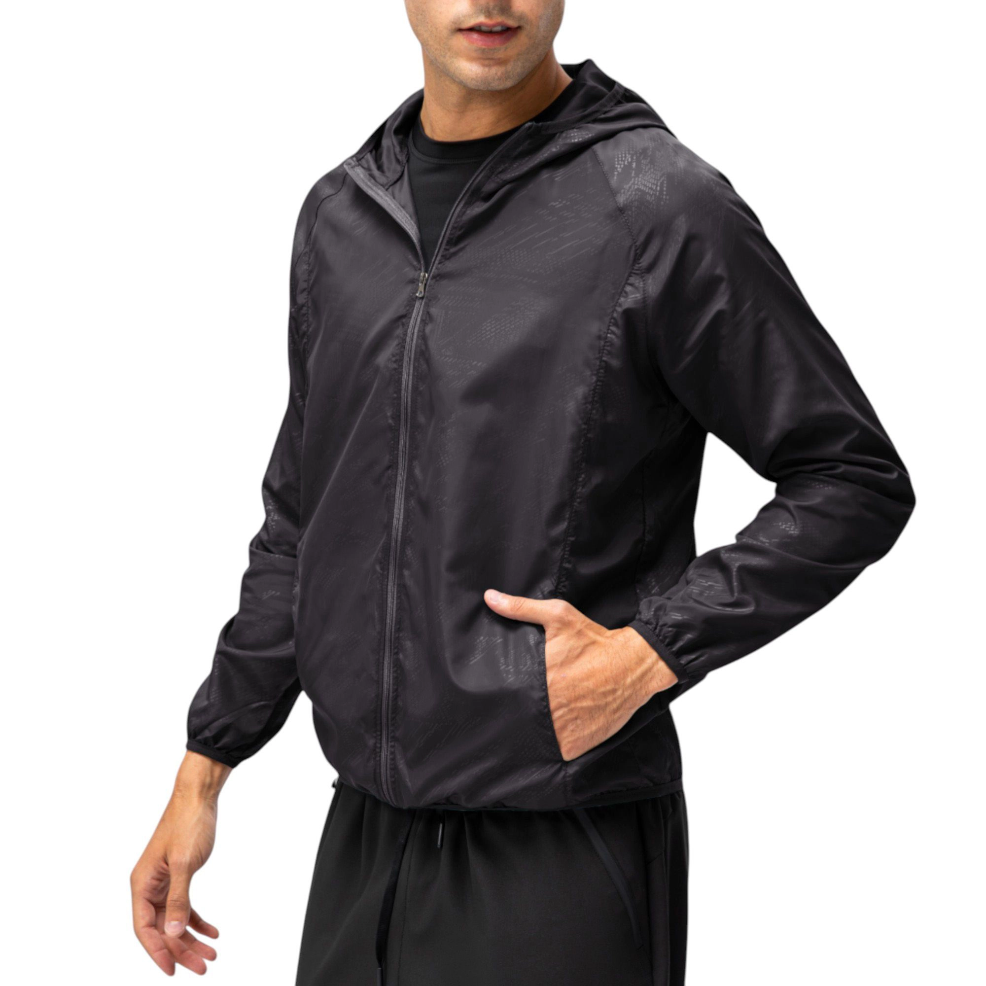 Anna-Kaci Men's Full-Zip Hooded Windbreaker Jacket with Side Pockets and Elastic Cuffs