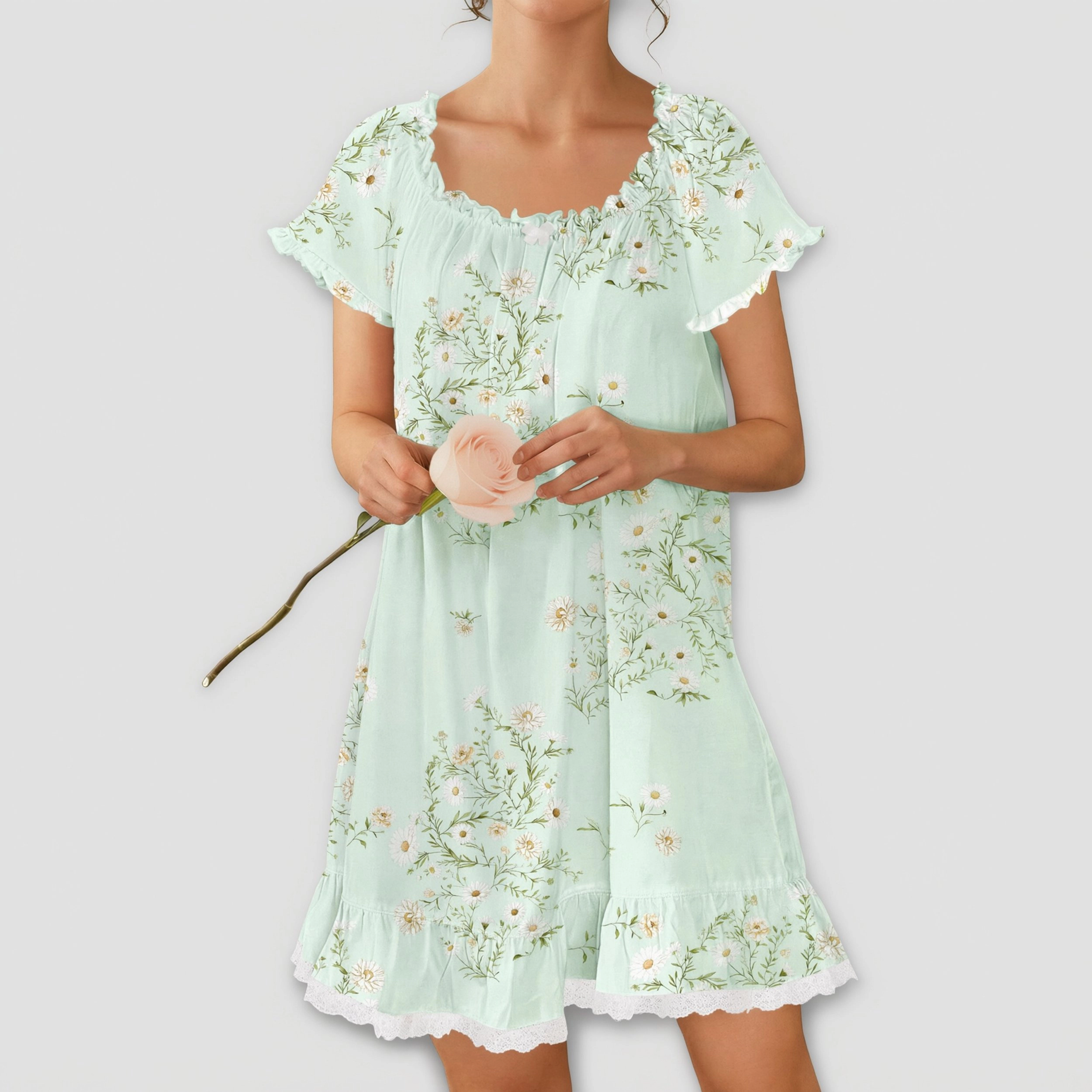 Ekouaer Cotton Nightgowns for Womens Vintage Victorian Night Gowns Short Sleeve Sleep Shirts Lace