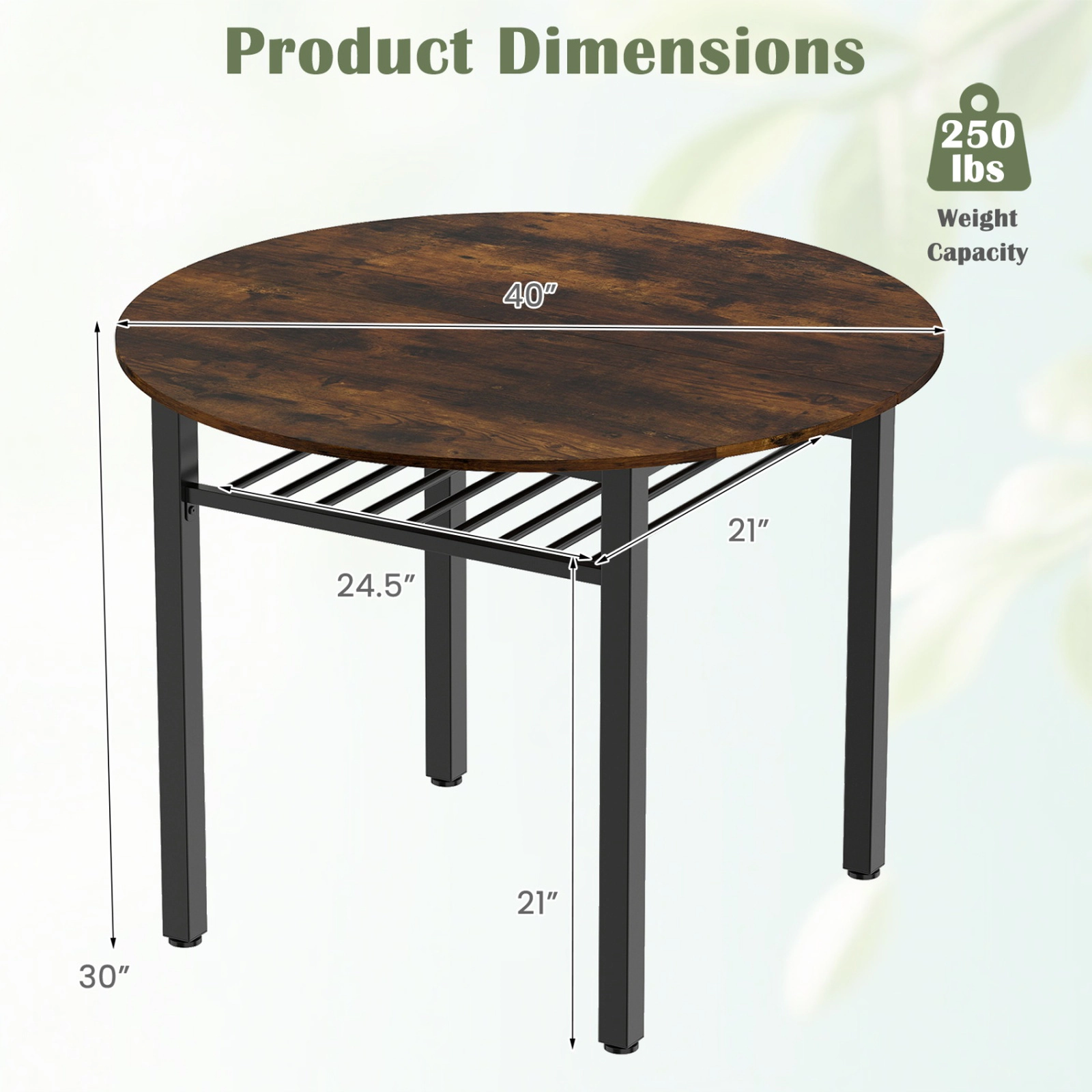SUGIFT 40-Inch Round Farmhouse Dining Table for 4 with Under-Shelf Storage