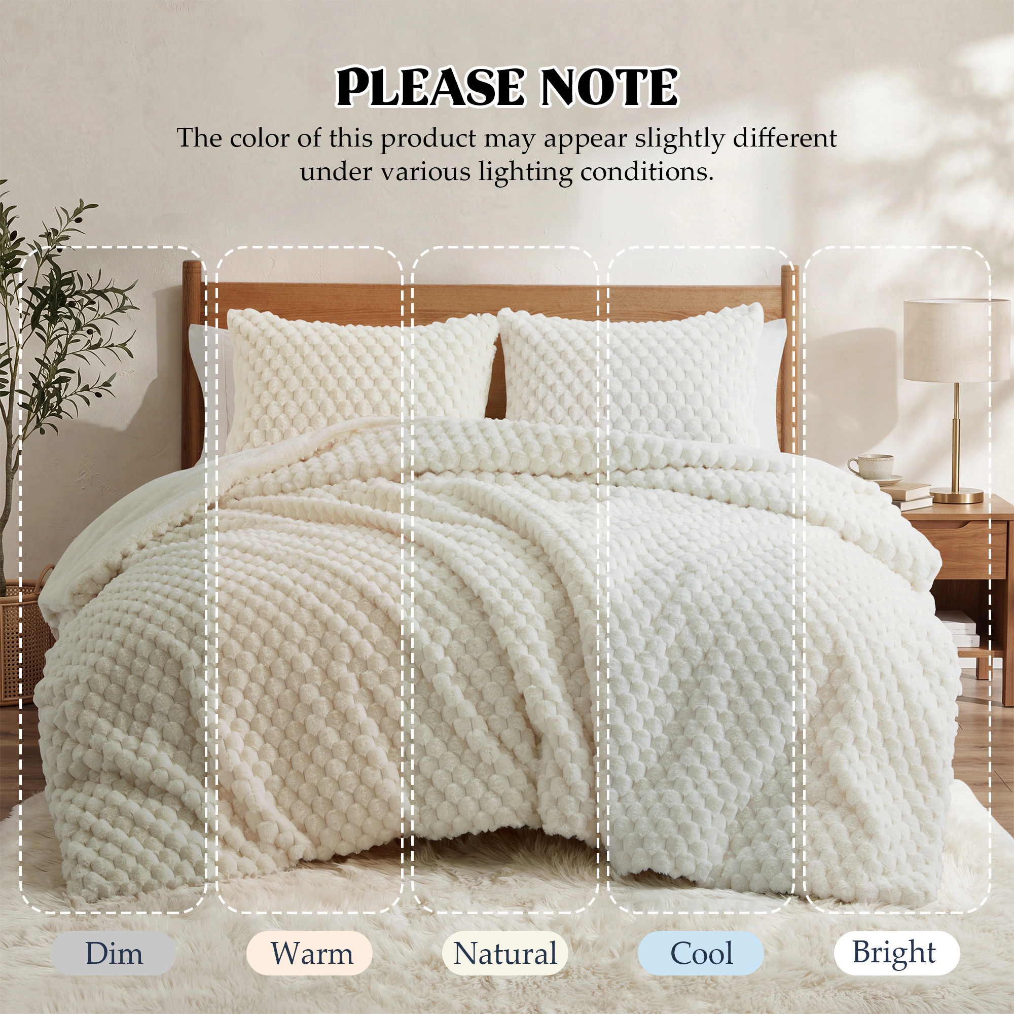 PEACENEST 3-Piece Sculpted Plush Down Alternative Comforter Set with 2 Pillow Shams