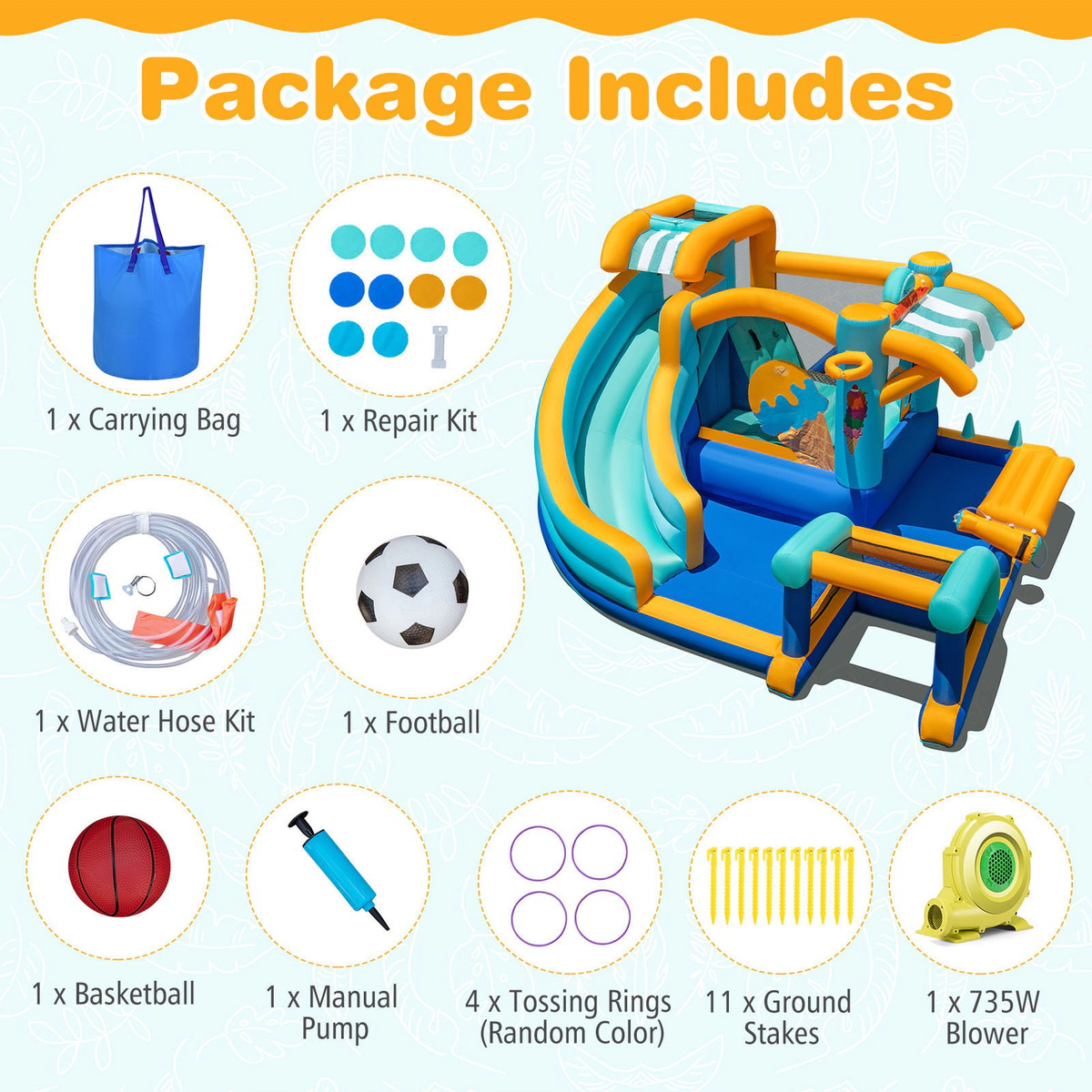 SUGIFT Kids Multicolor Ice Cream Water Slide Bounce House with Splash Pool 149-in W 80-in H 330-lb Total Capacity