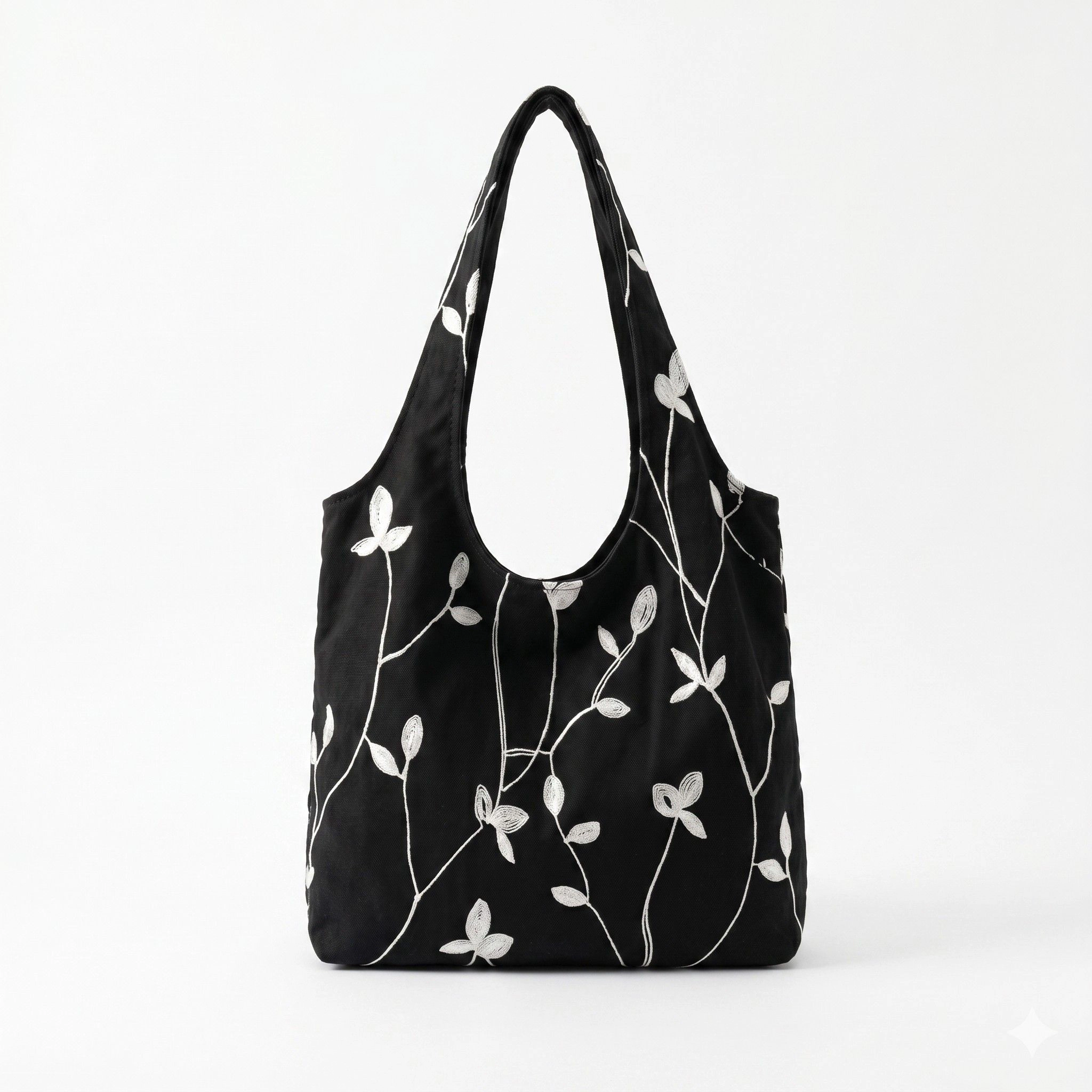 Alilang Women's Embroidered Leaf Shoulder Tote Bag Lightweight Foldable Everyday for Women, Light Beige
