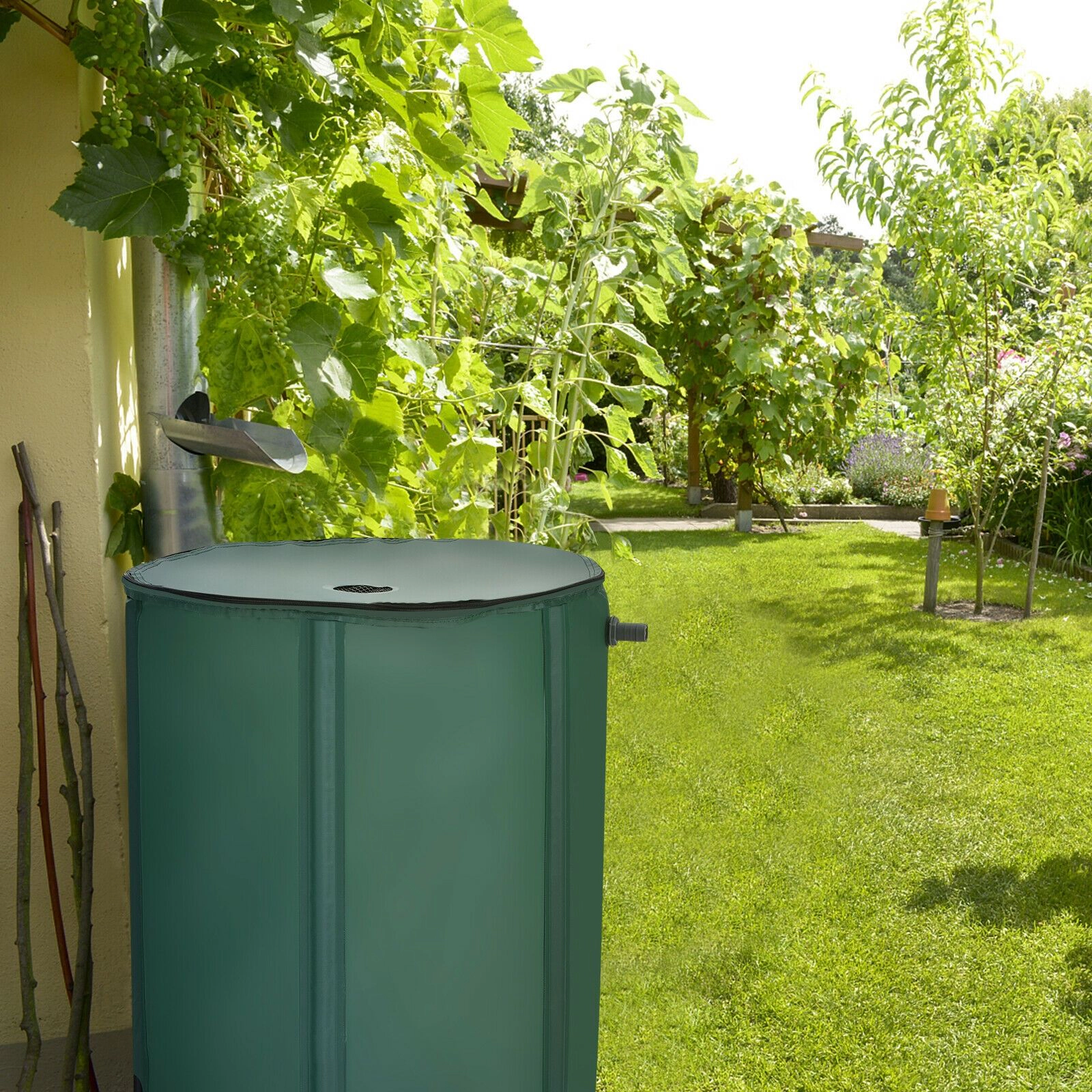 SlickBlue  Green 53 Gallon Rain Barrel, Foldable Water Storage Tank