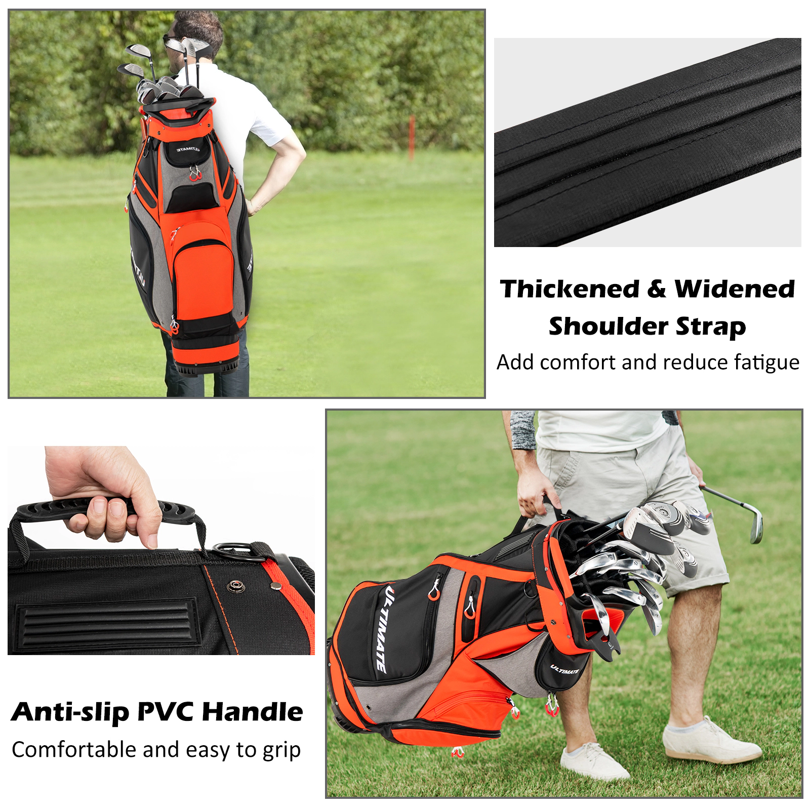 SUGIFT 10.5-in Top Golf Stand Bag with 14-Way Dividers 7 Zippered Pockets 5.5-lb Net Weight Orange/Navy