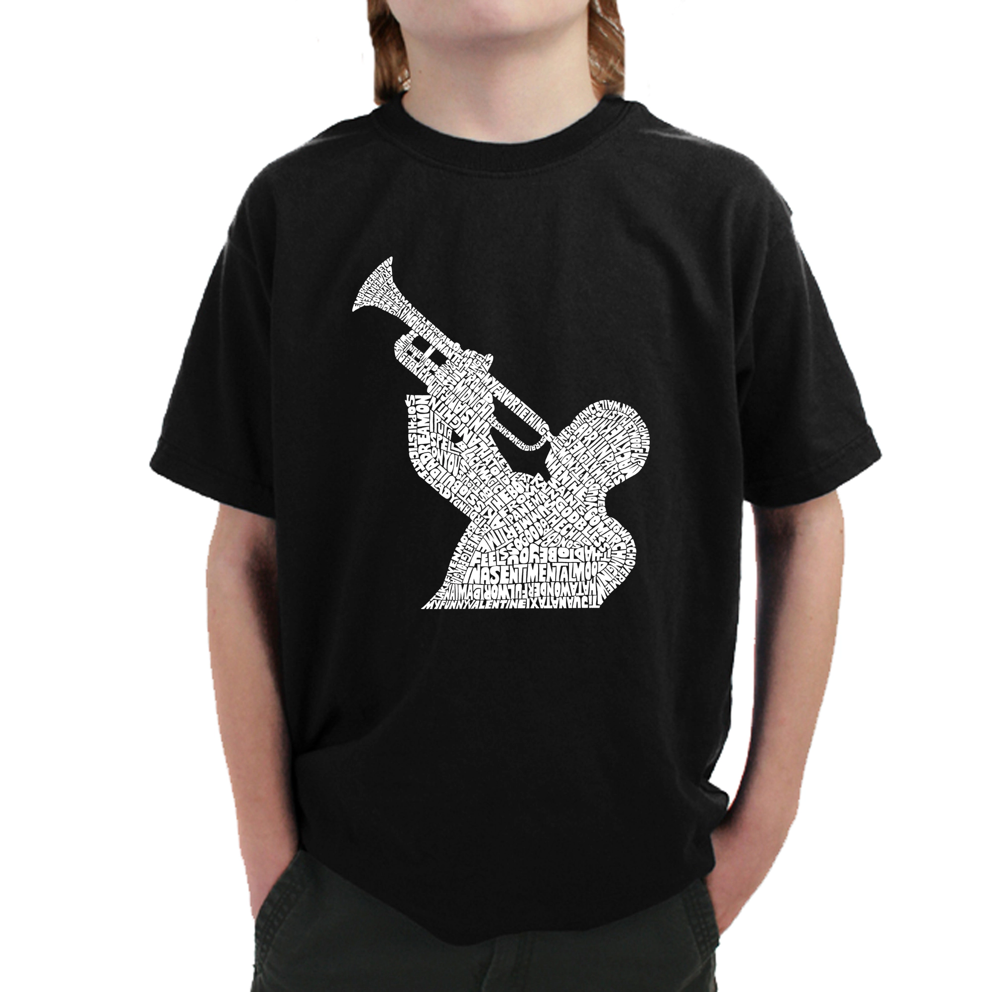 LA Pop Art Boy's Word T-Shirt - ALL TIME JAZZ SONGS