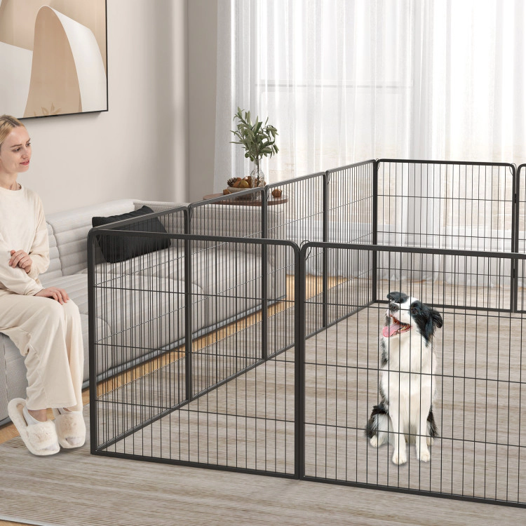 SUGIFT 16 Panel Dog Playpen Black 32 Inch Metal Pet Fence with Lock and Large Door