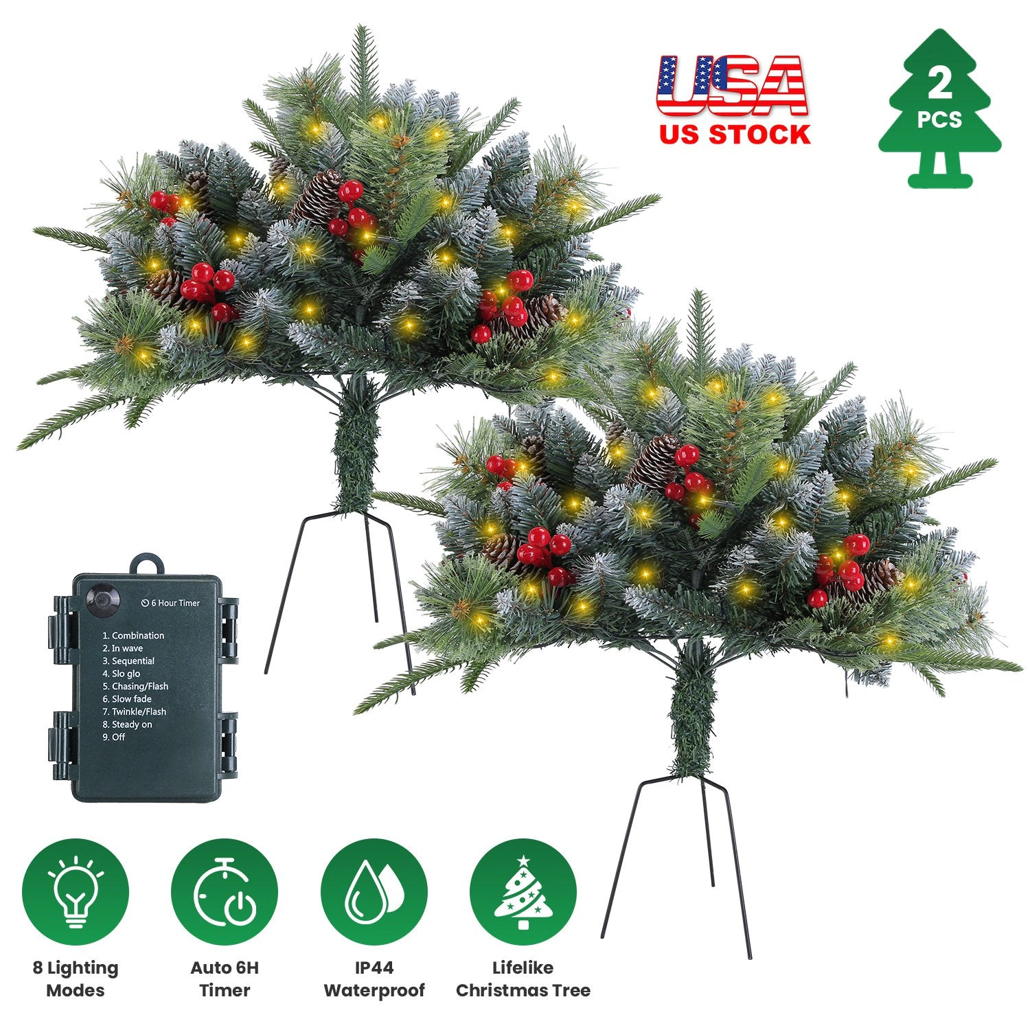 GBruno 2-Pc Lighted Christmas Tree Urn Filler
