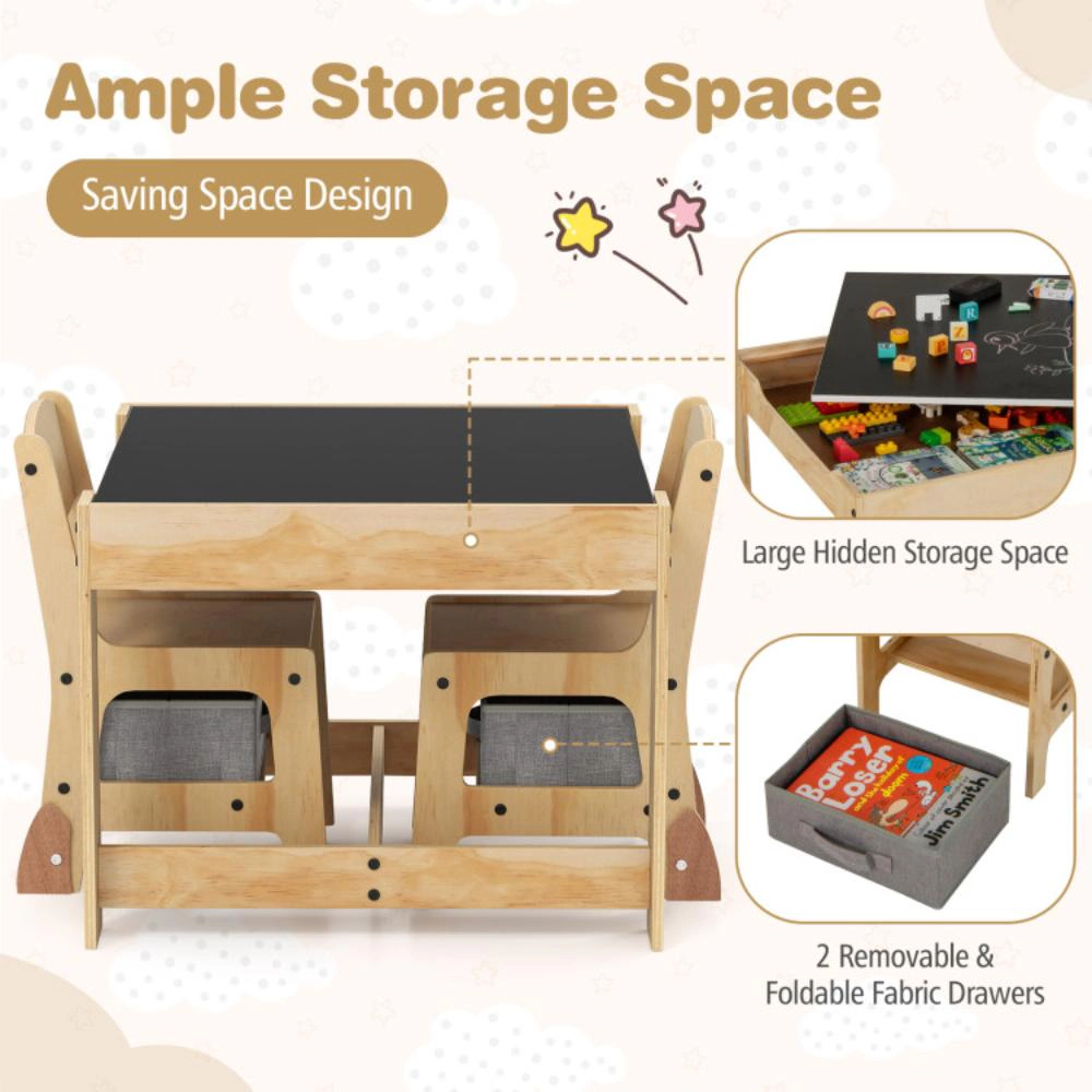 Hivvago 3 1 Kids Table And Chair Set With Removable Tabletop 2 Storage Drawers