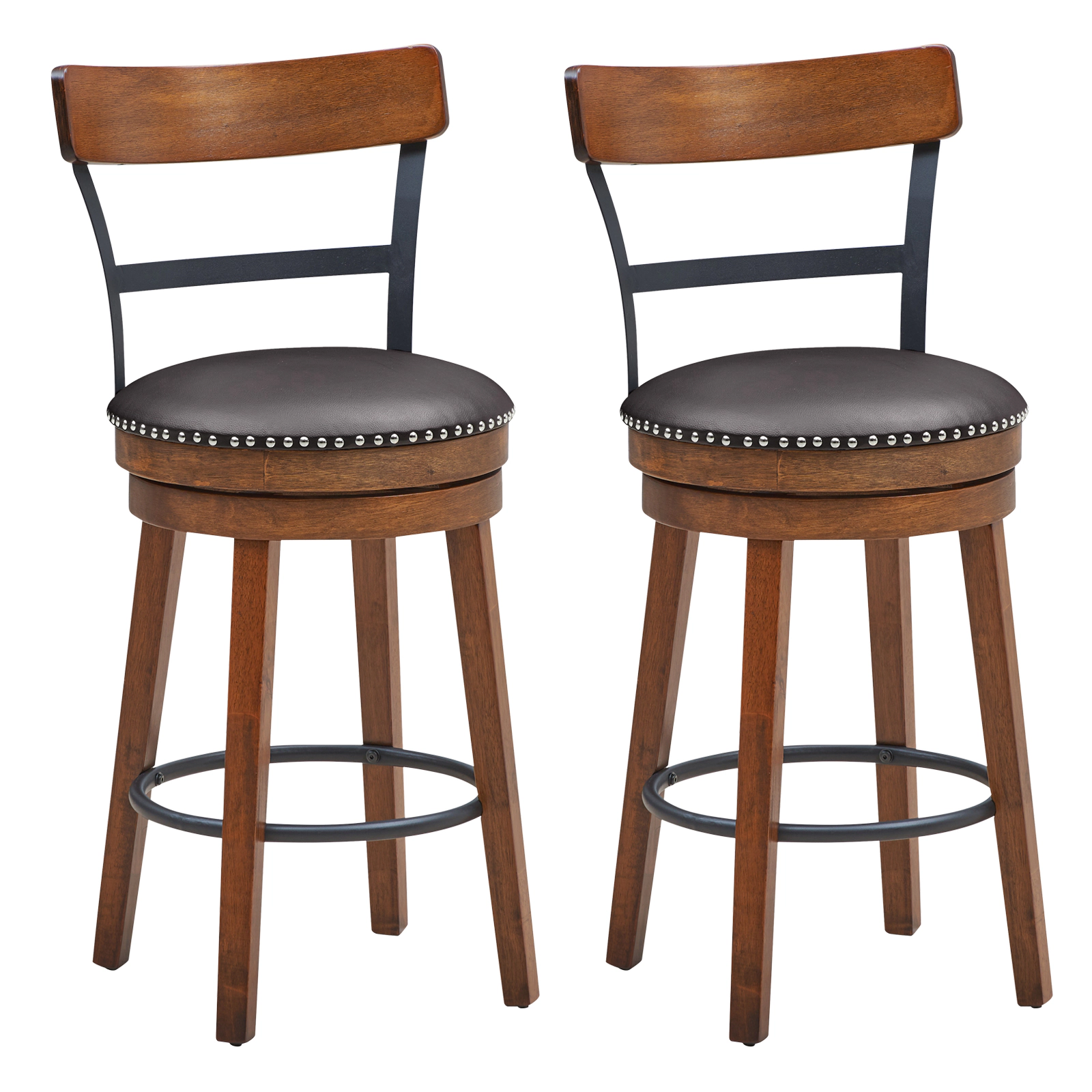 SUGIFT Set of 2 25.5-In Swivel Counter Height Bar Stools 250-Lb Capacity Brown