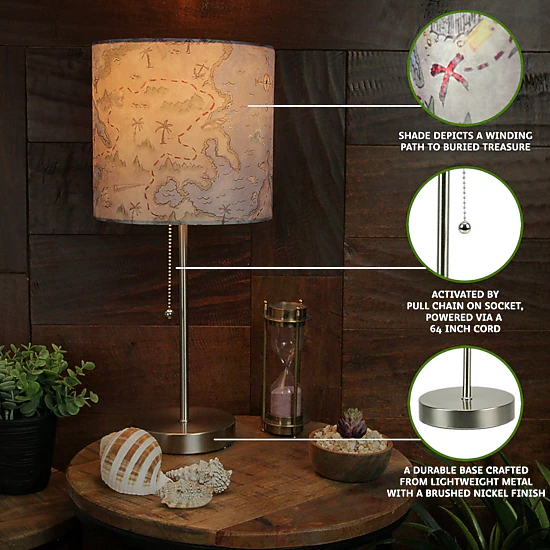 Zeckos Decorative Treasure Map Brushed Nickel Accent Lamp Coastal ...