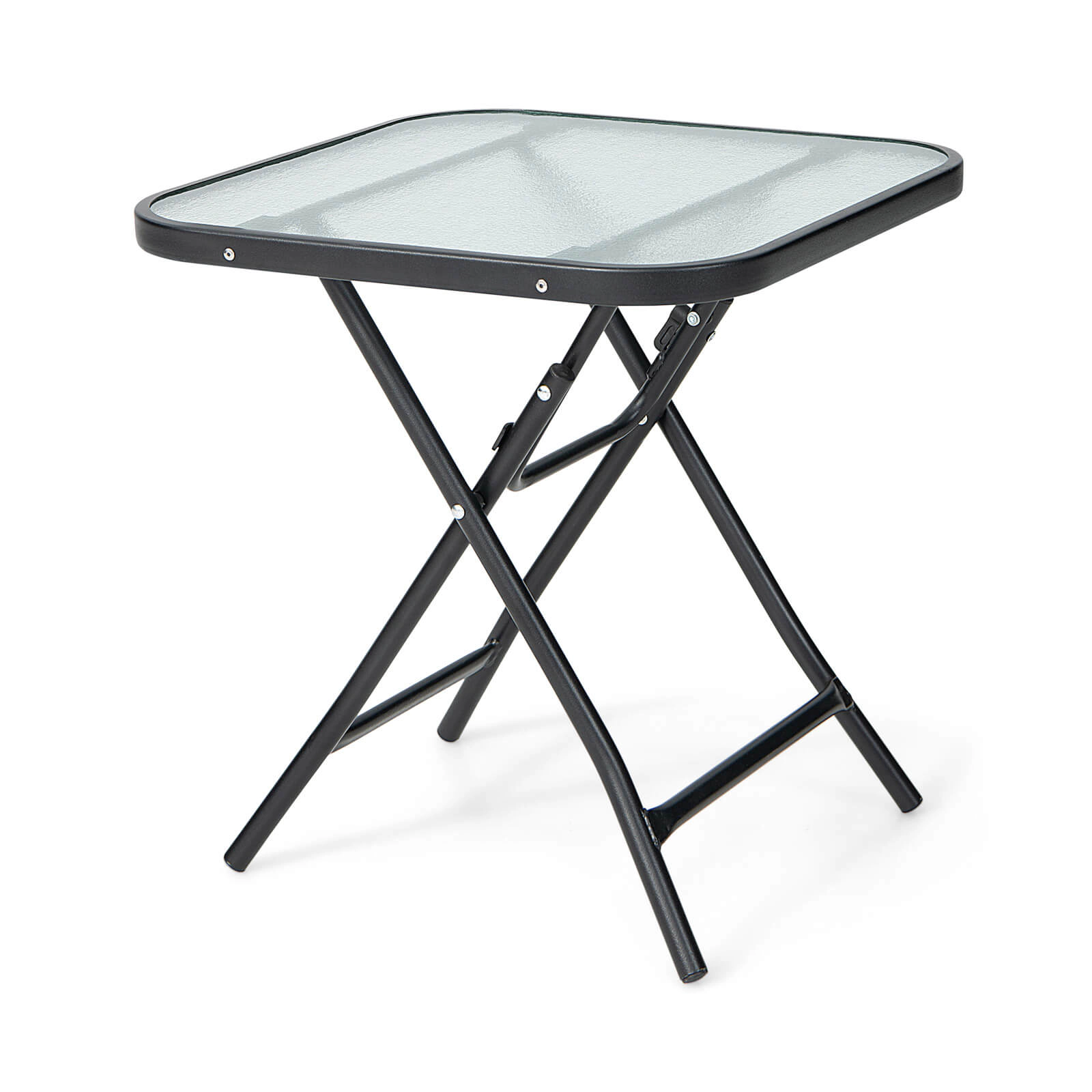 SUGIFT Black 18-In Square Folding Bistro Table with Tempered Glass Top