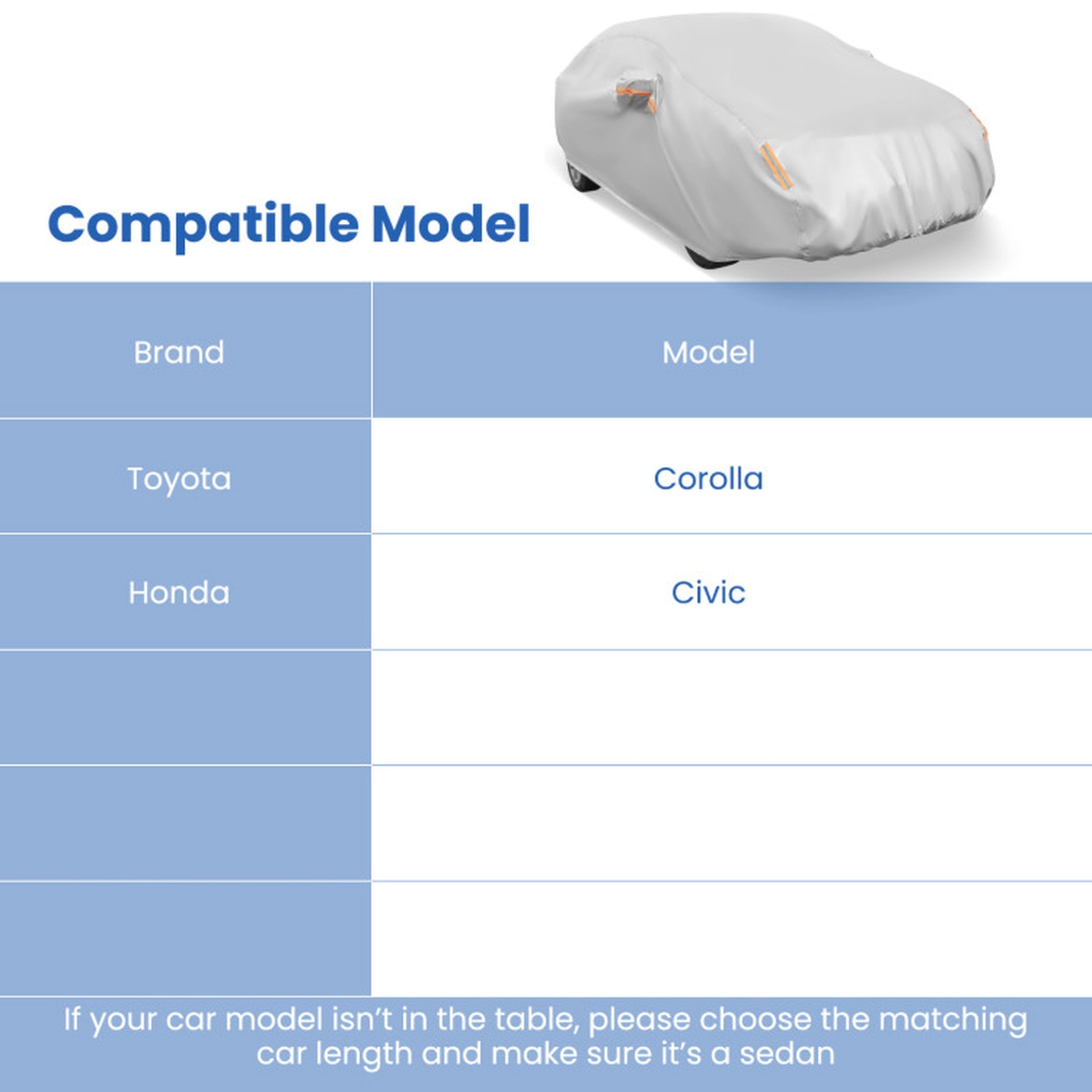 SUGIFT Silver Waterproof Sedan Car Cover with Mirror Pockets and 6 Reflective Strips 185-in W 70-in D 58.6-in H