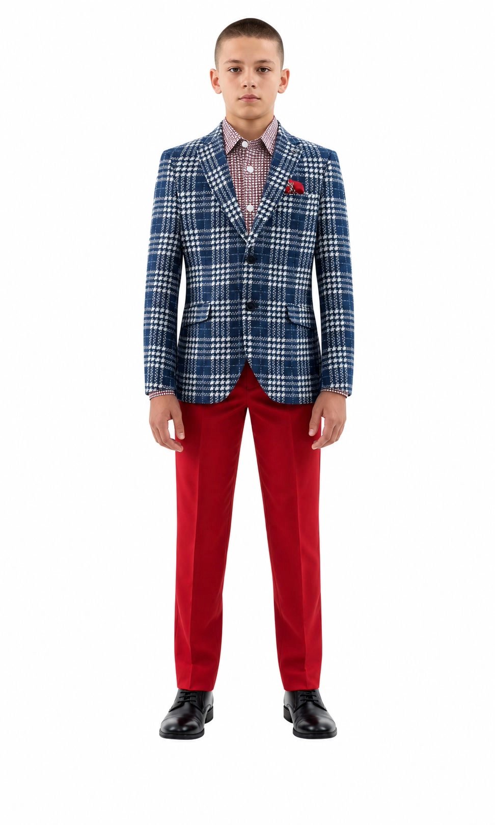 Elie Balleh Boys Slim Fit Buffalo Plaid Blazer