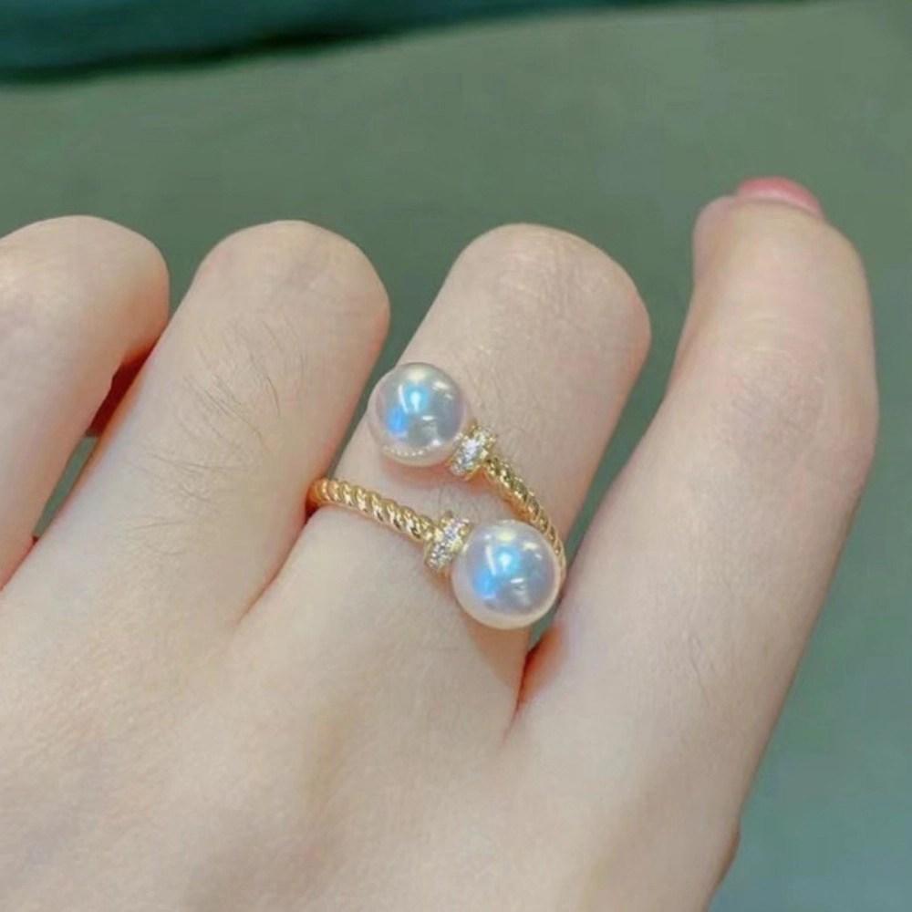 Wardrobe Whimsy Two Pearl Open Twist Band Ring with Cubic Zirconia for Women