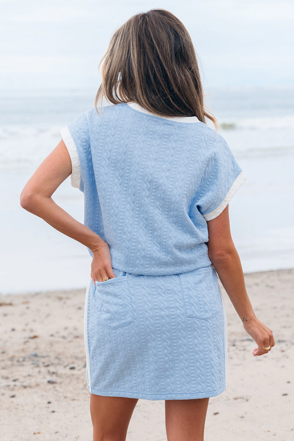 Threaded Pear Women's Scout Textured Crewneck Tee and Pocketed Skirt Set