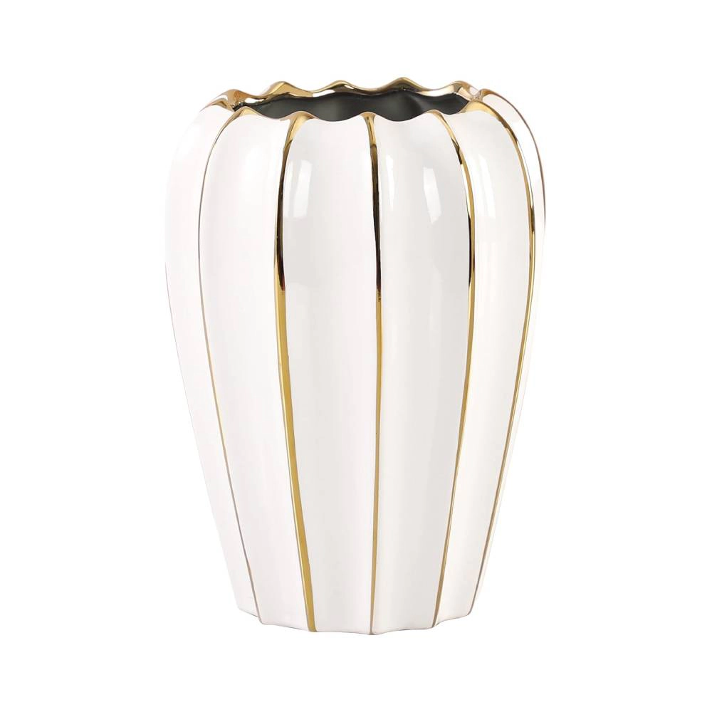Haven Craftworks Unisex Rustic White Gold Ceramic Centerpiece Ornamental Vase