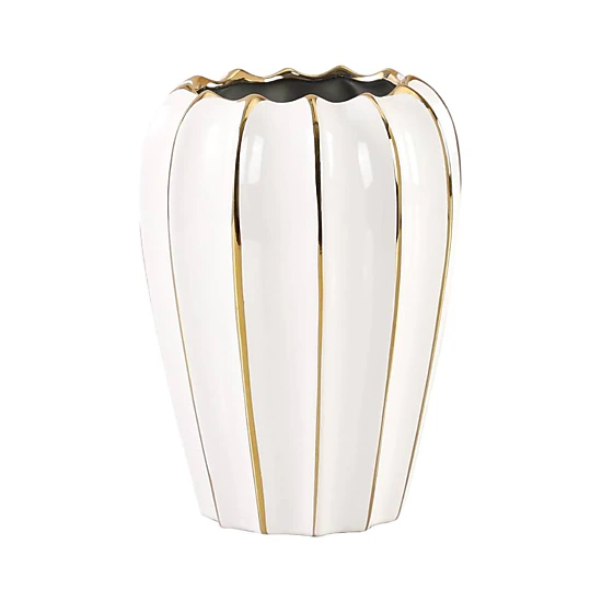 Haven Craftworks Unisex Rustic White Gold Ceramic Centerpiece Ornamental Vase