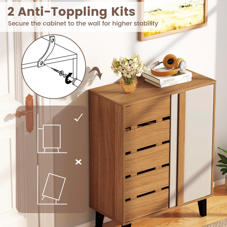 Hivvago Farmhouse Style 4-Shelf Shoe Organizer with Louvered Door