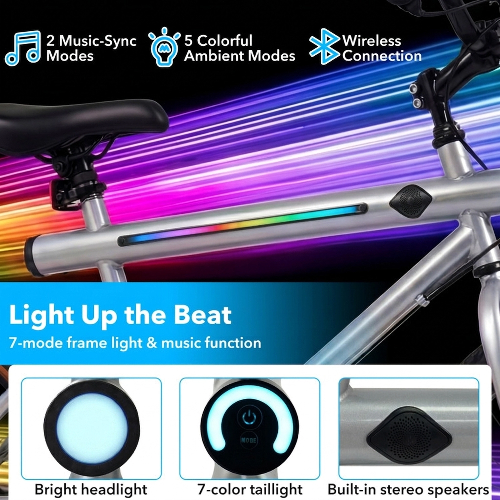 SUGIFT LED-Lit 20-Inch Bicycle with 6-Speed Shimano Gears 176-lb Seat Capacity Ages 13+ Black/Silver