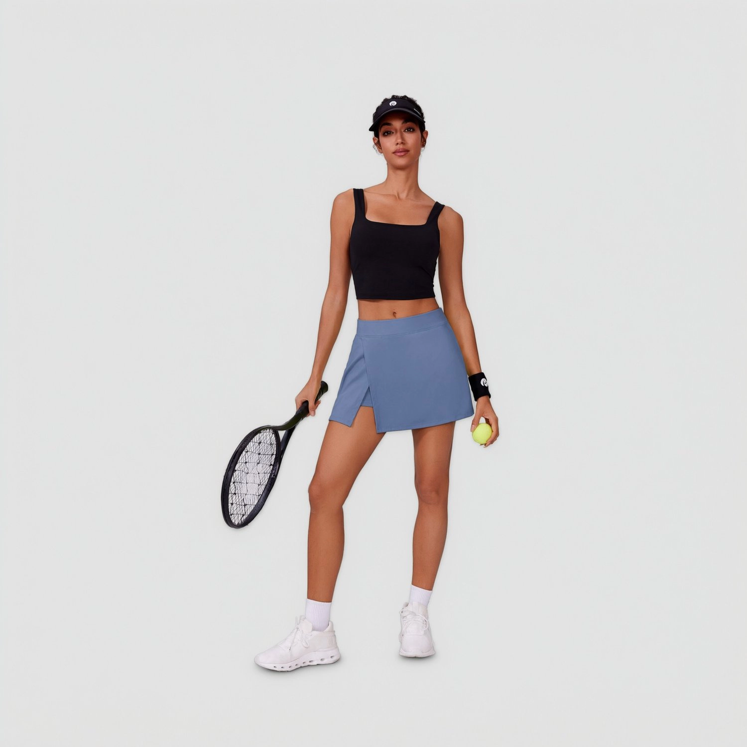 Pinspark Womens High Waist Tennis Skorts Wrap Side Slit Solid Athletic Casual Skirts