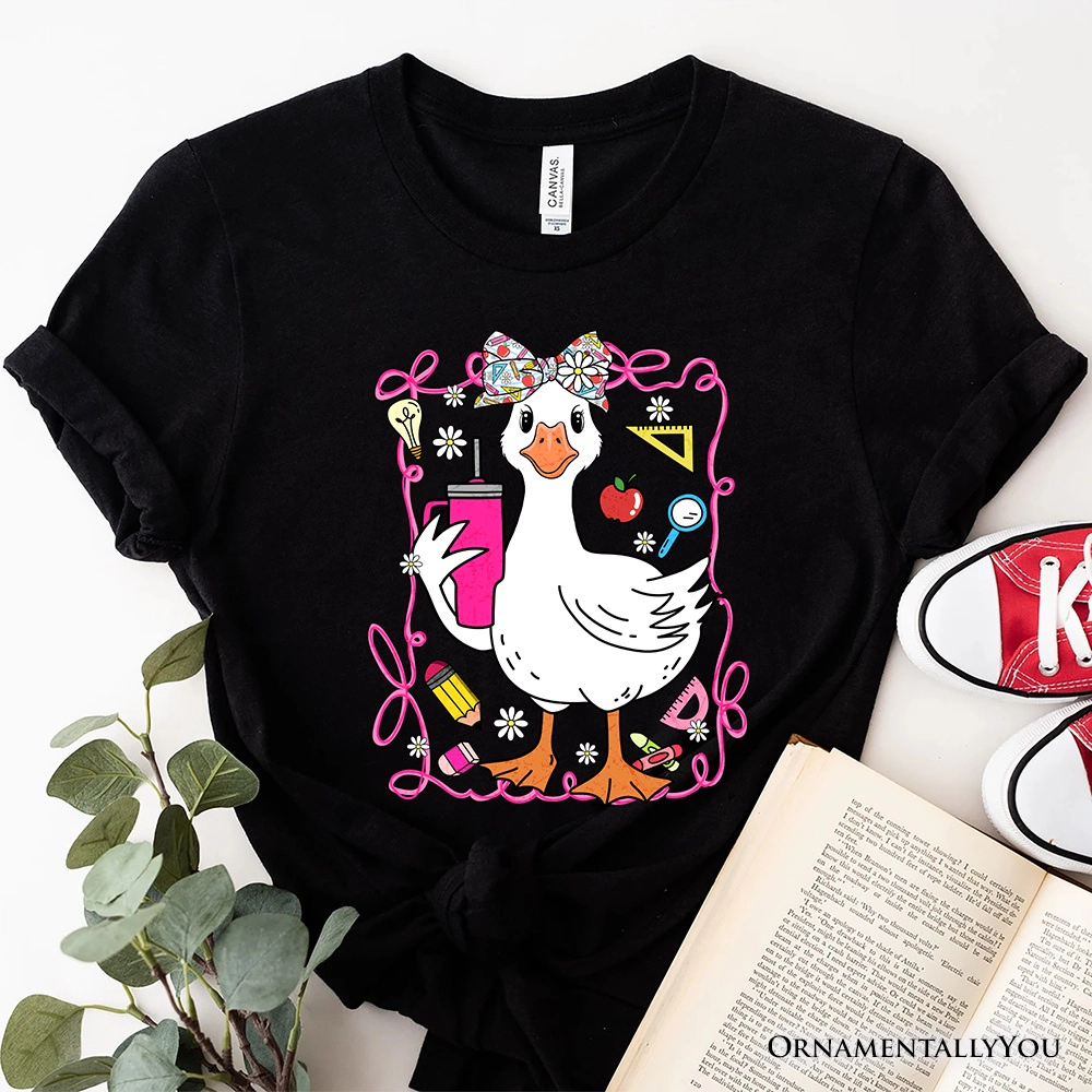 OrnamentallyYou Womens Coquette Teacher Goose T-Shirt