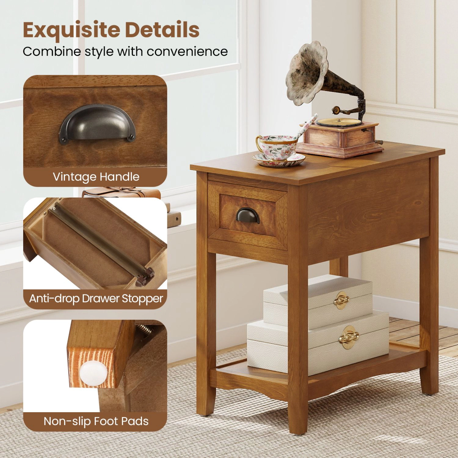 SlickBlue Chairside End Table with Storage Drawer and Shelf