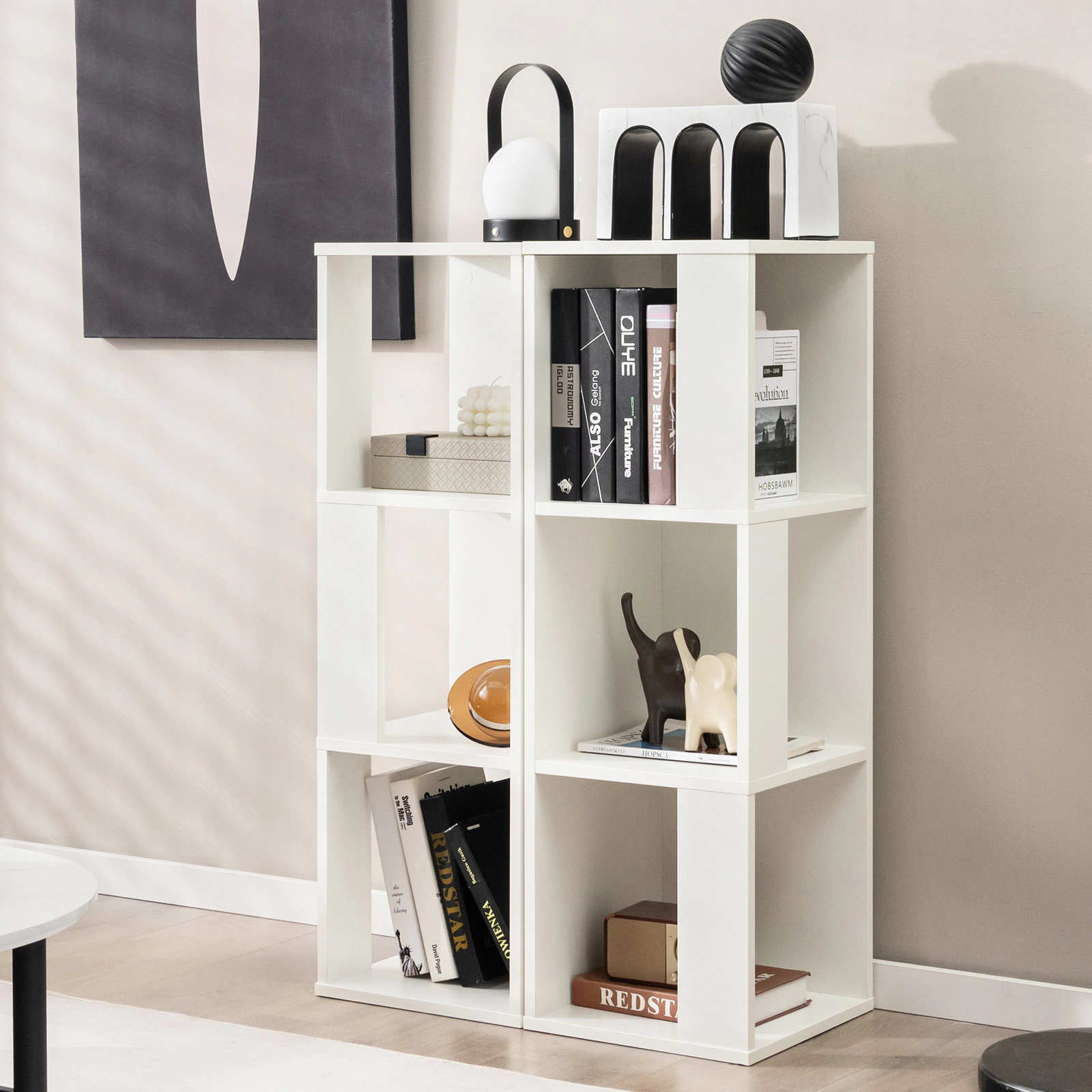 SUGIFT 3-Tier 6 Cube Freestanding Engineered Wood Bookcase 44-lb Top Capacity 22-lb Shelves 39.5-in Tall Set of 2 White