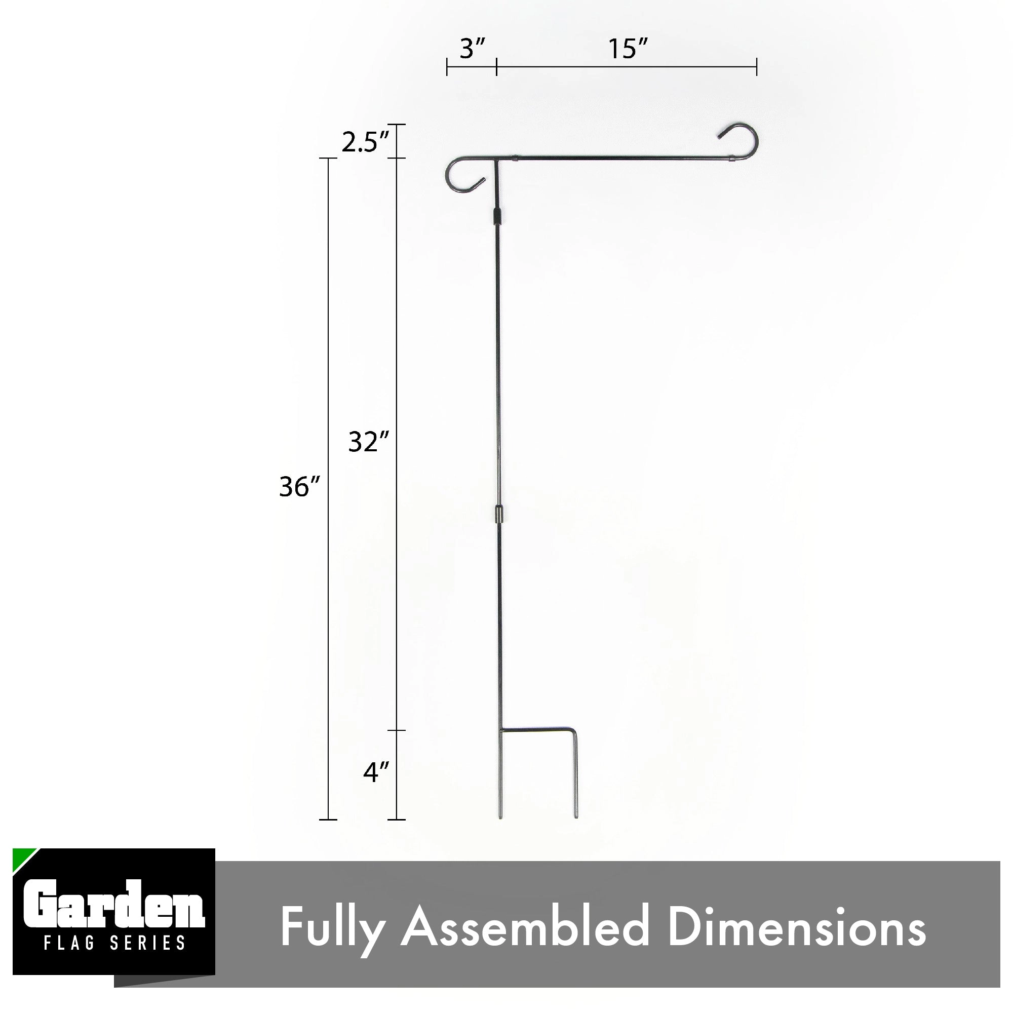 G128 Garden Flag Stand, 36" x 15" Black Wrought Iron Flagpole