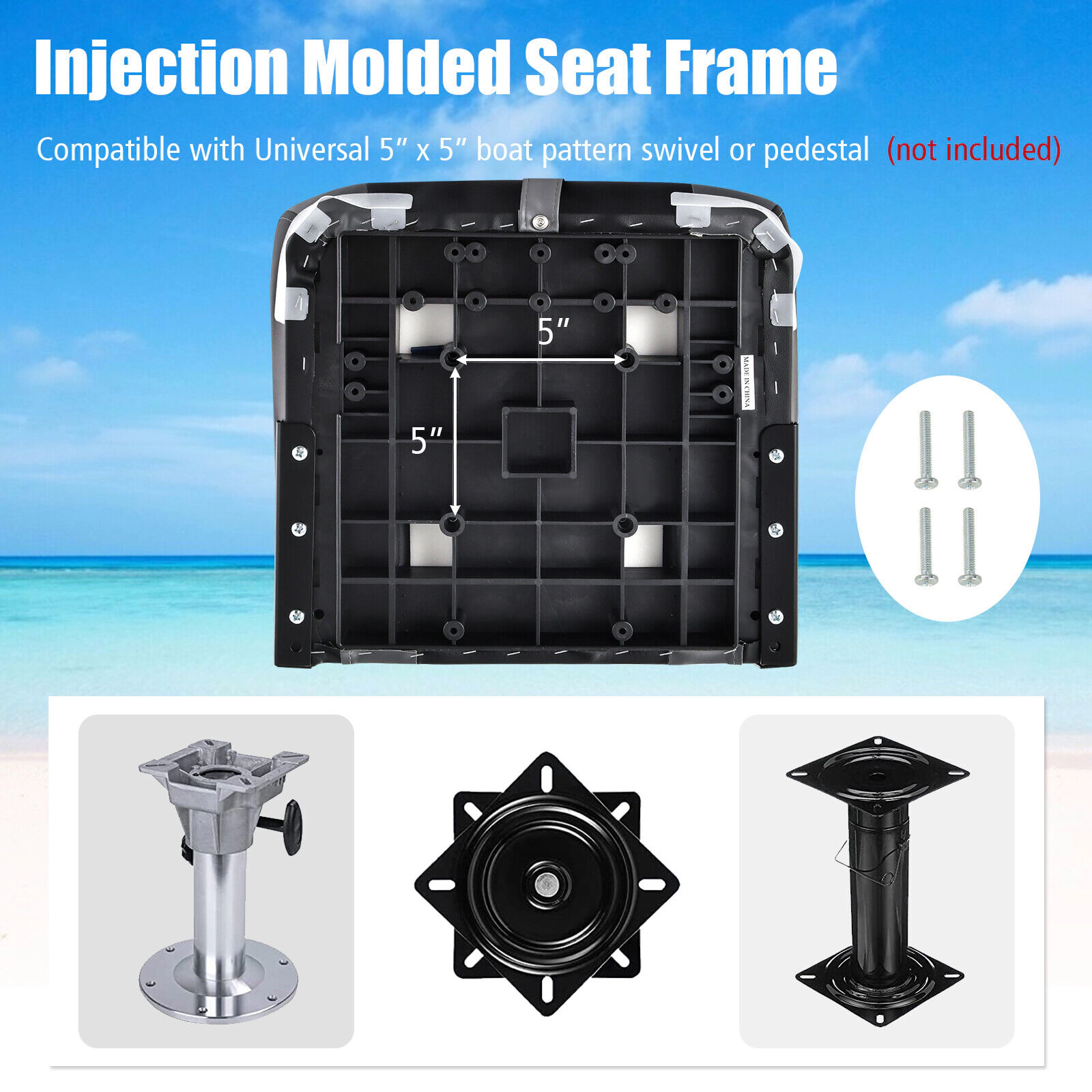 SUGIFT Set of 2 Black High Back Boat Seats with Aluminum Hinges 17.5-in W 20-in D 24-in H 250-lb Chair Capacity