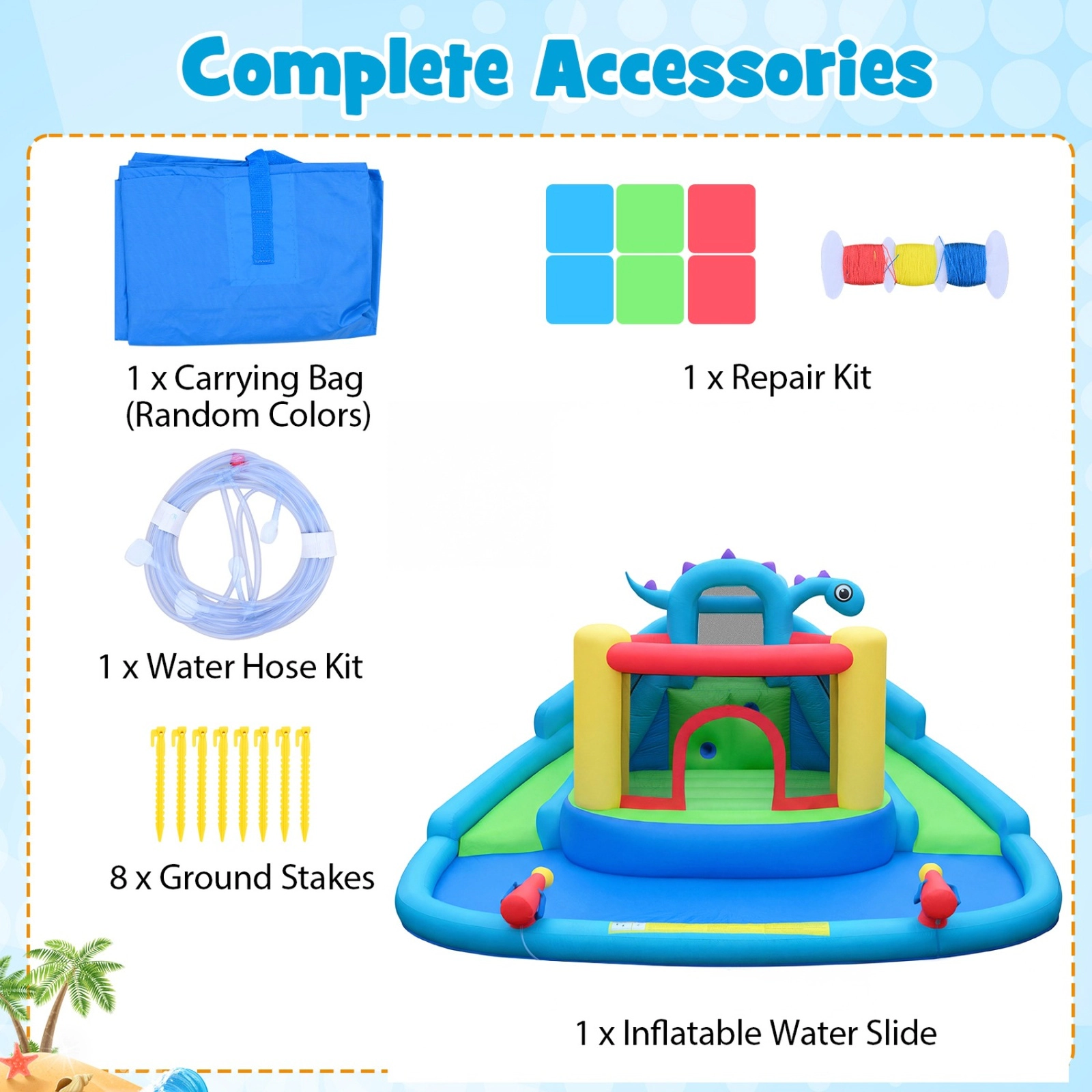 SUGIFT Dinosaur Themed Double Slides No Blower Kids Inflatable Water Slide Bounce House