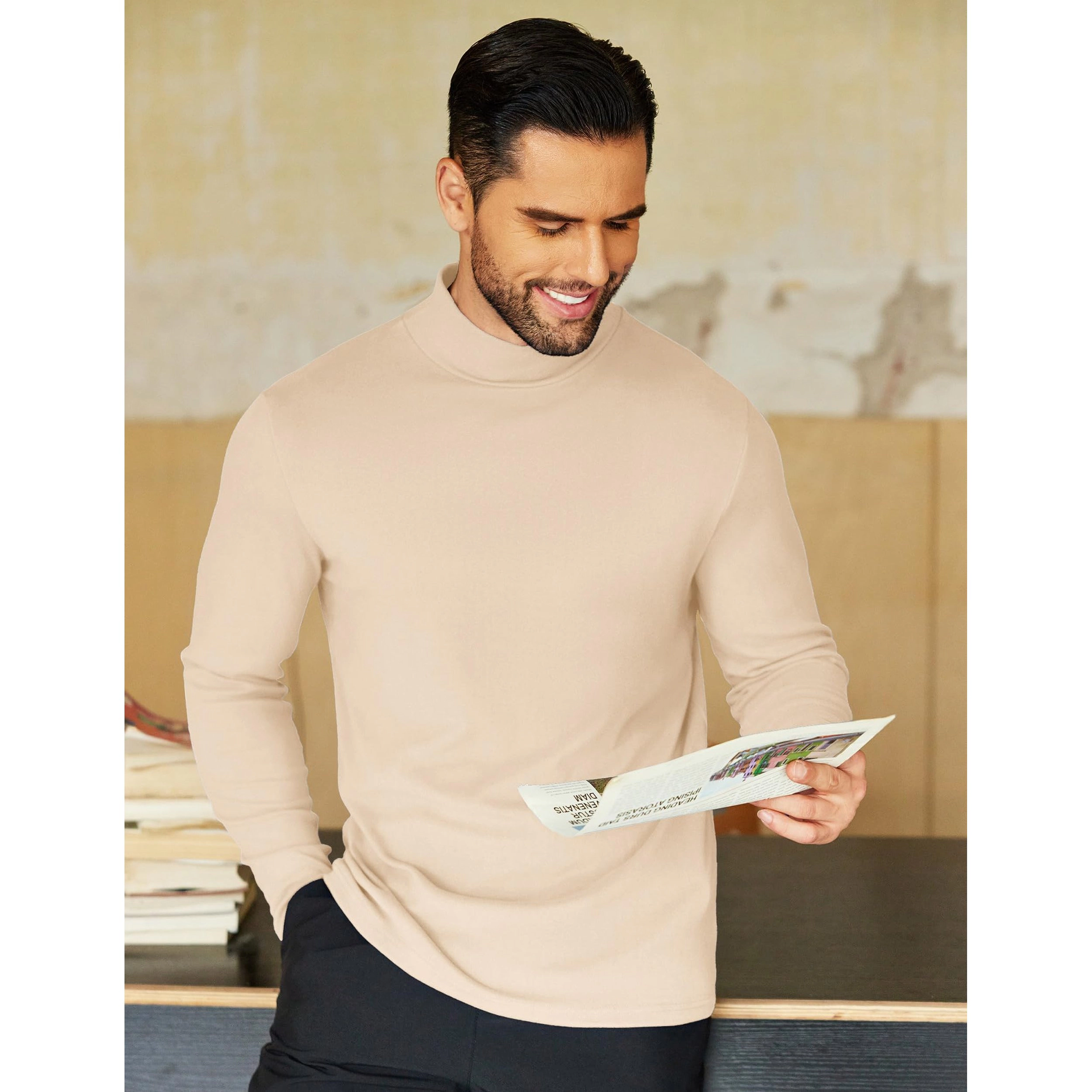 COOFANDY Men's Slim Fit Long Sleeve Mock Neck Top